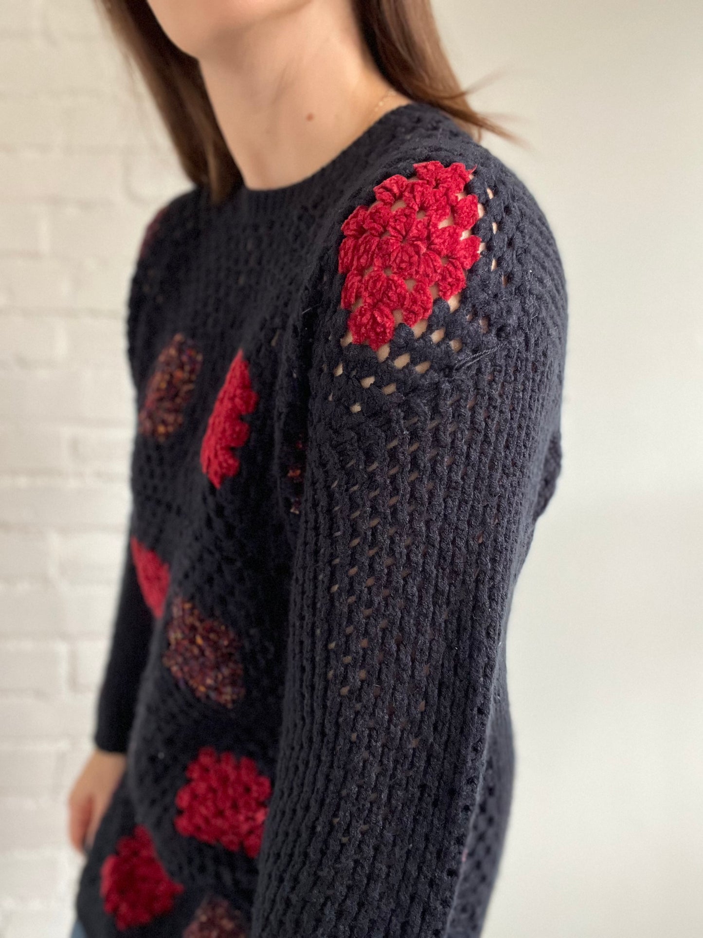 Granny Square Crochet Pullover - L