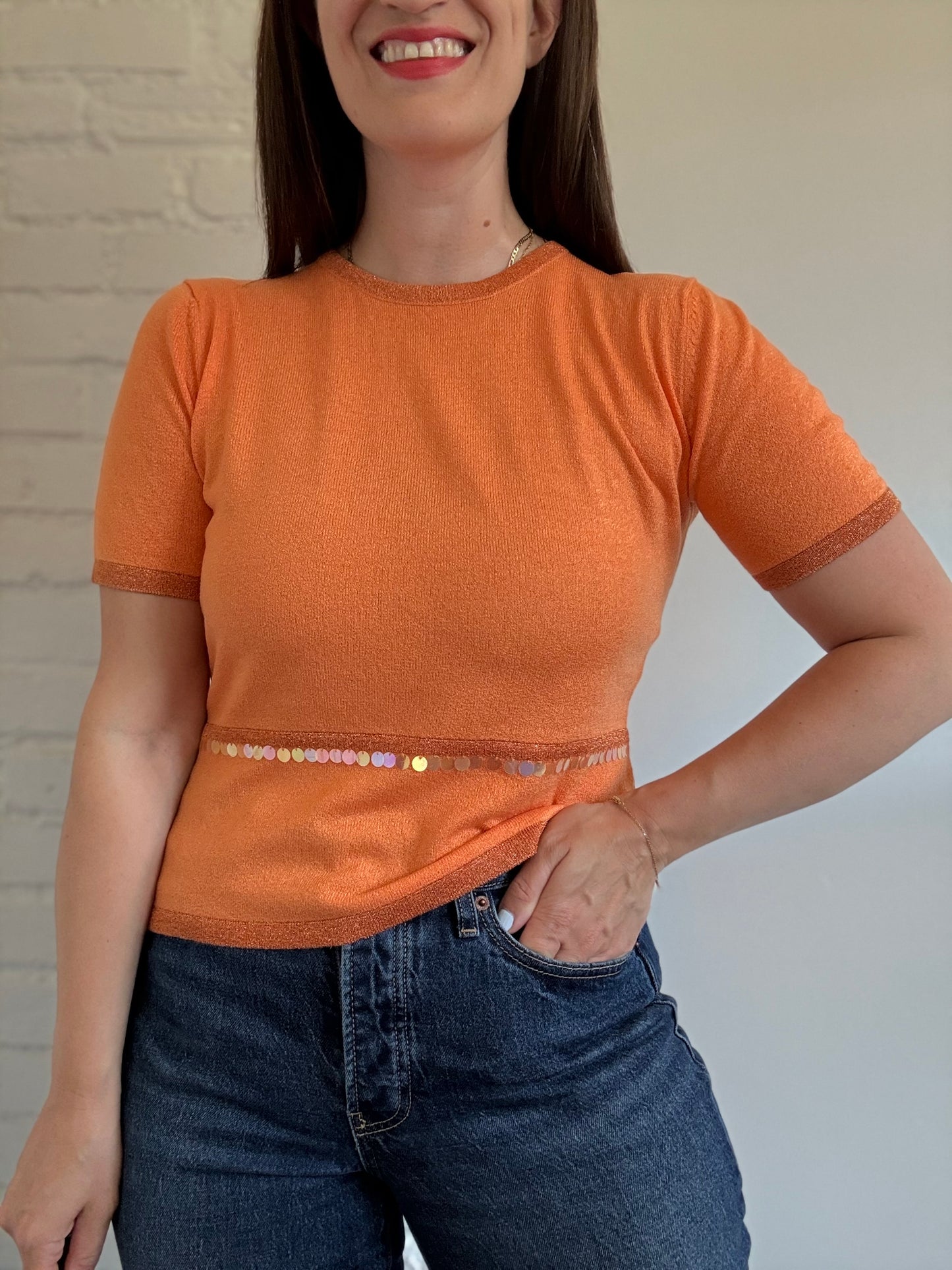 Orange Metallic Disco T-Shirt - Size M