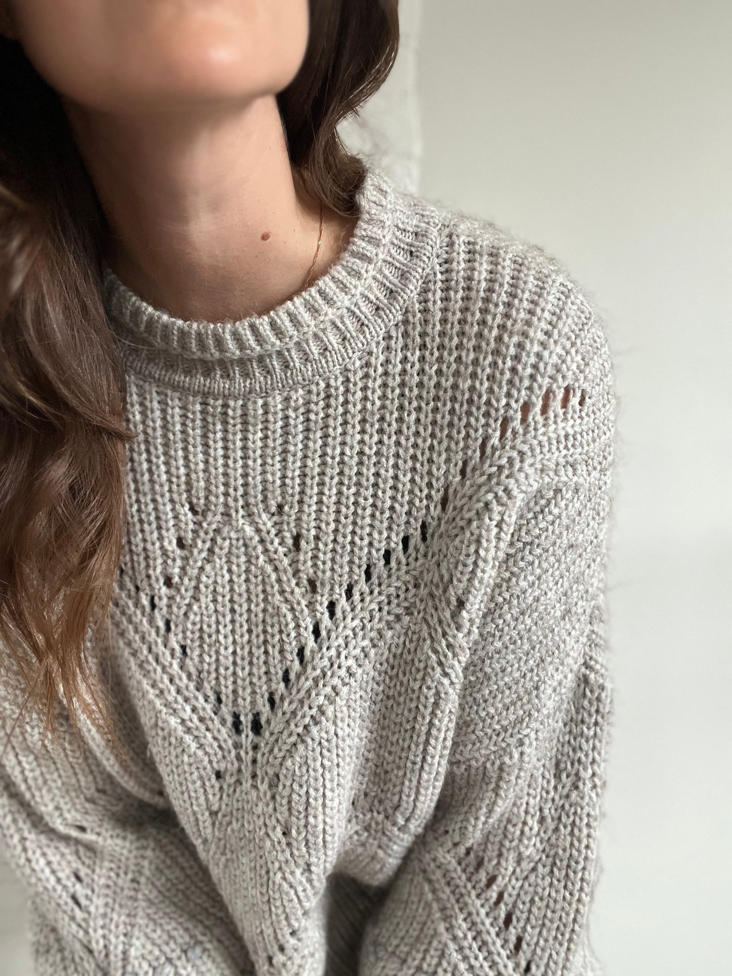 Oatmeal Pointelle Sweater - L