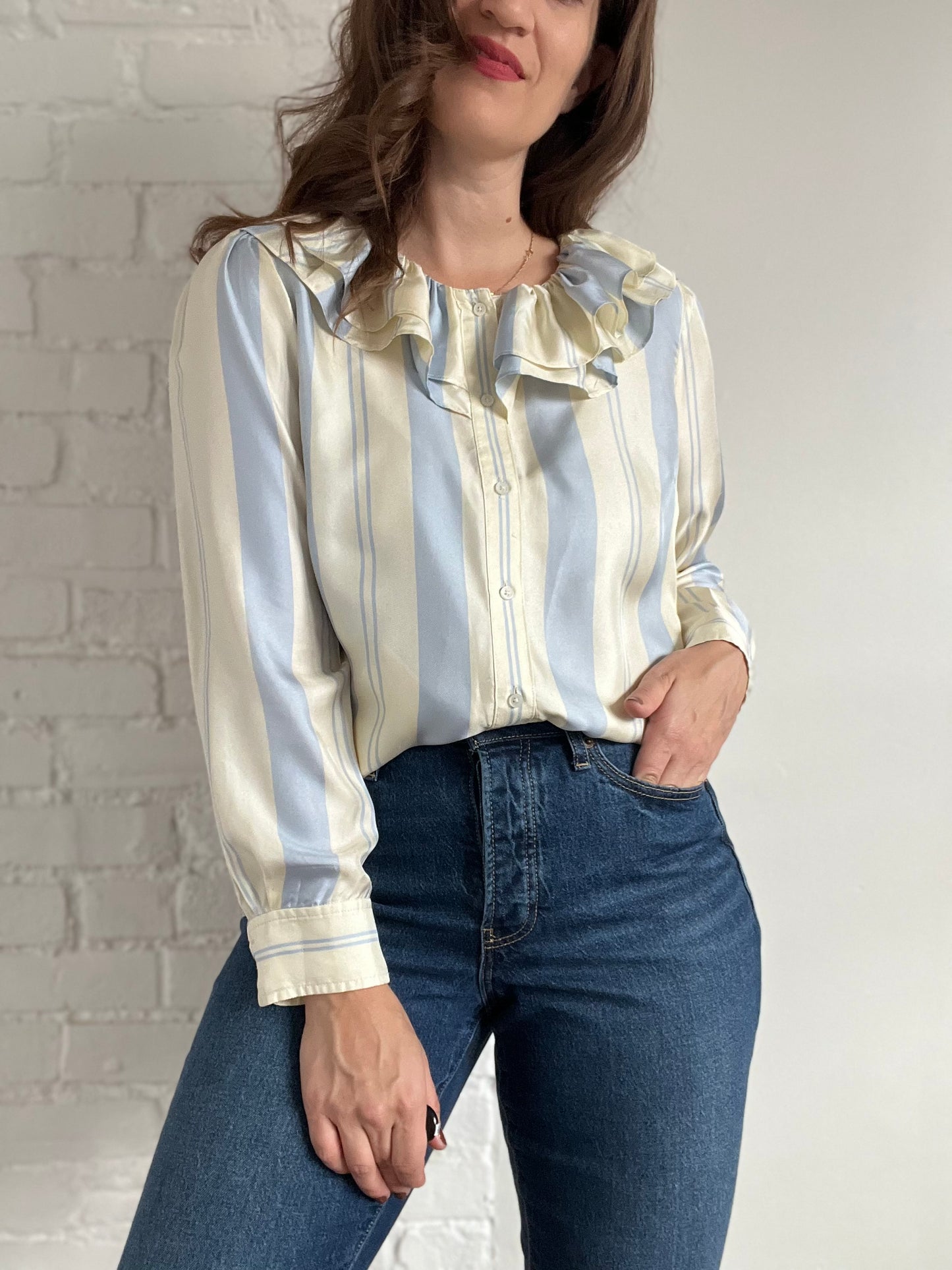 JCrew Collection Ruffle-Collar Silk Top - M