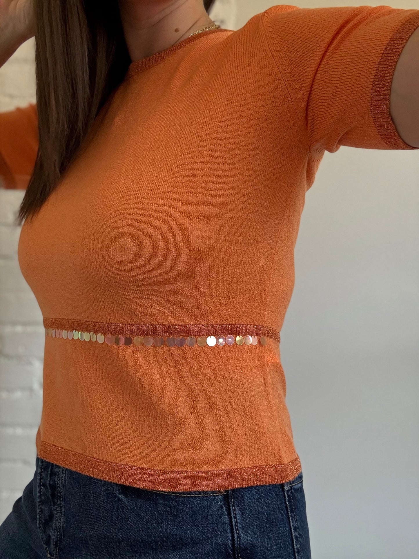 Orange Metallic Disco T-Shirt - Size M
