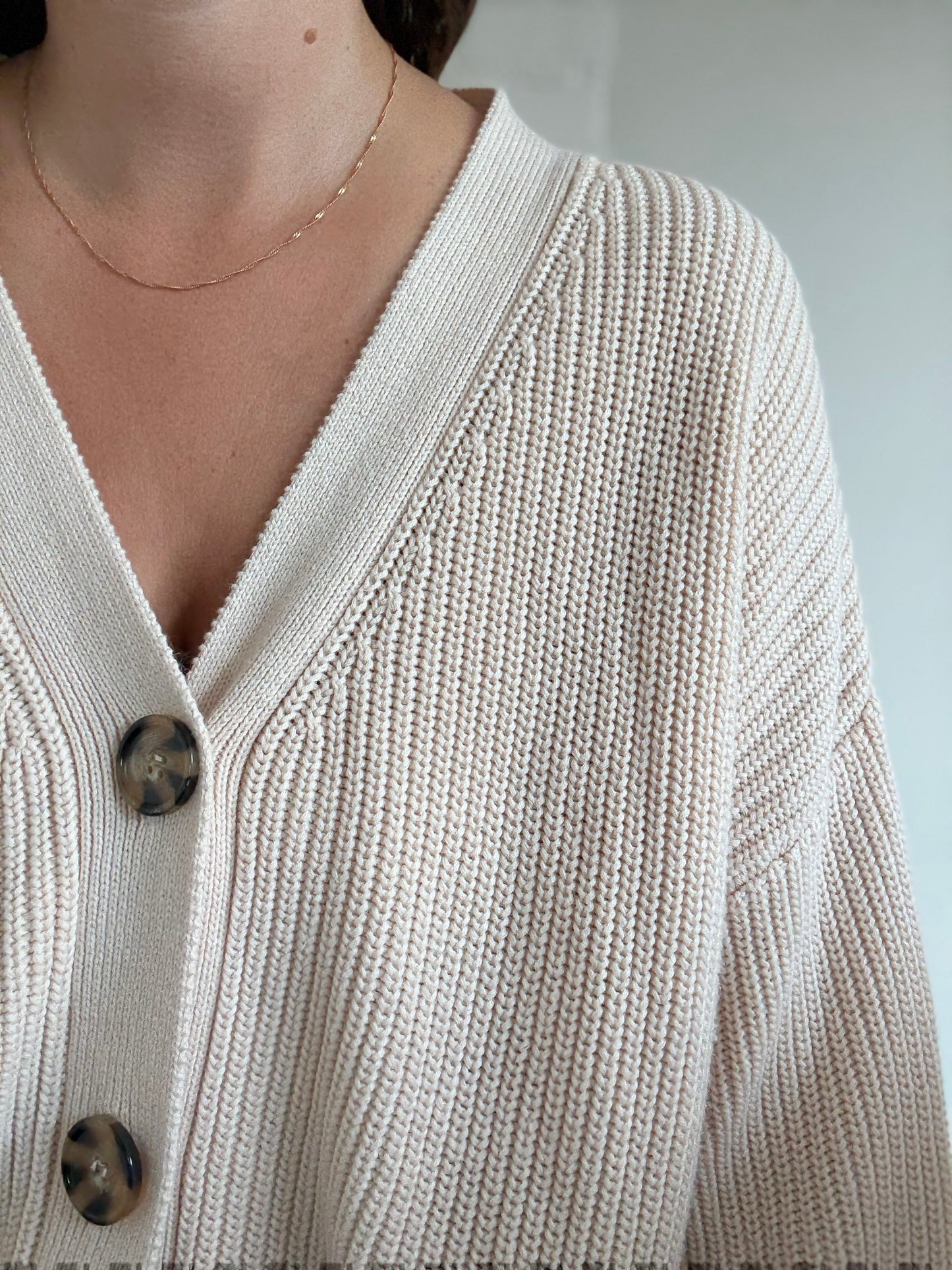 Relaxed Beige Knit Cardigan - Size M/L