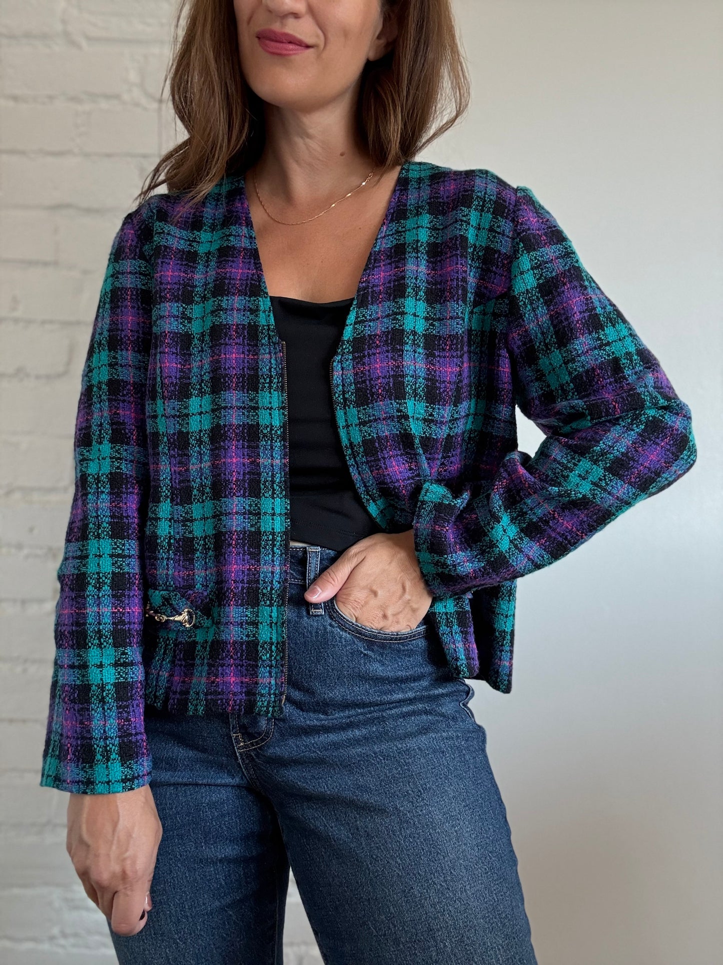 Retro Plaid Blazer - Size XL