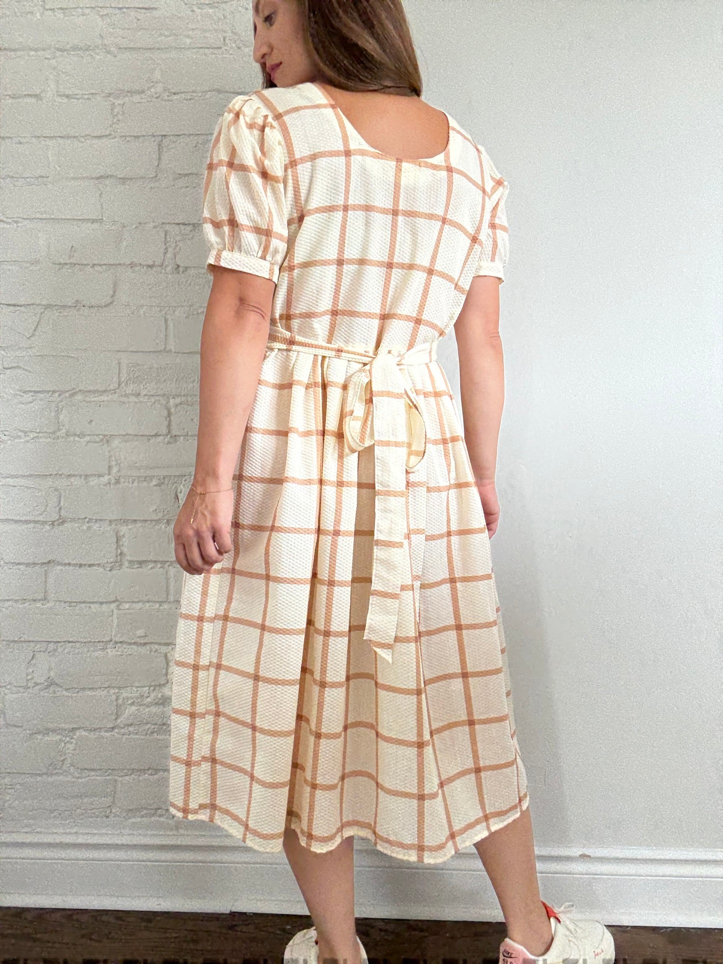 Handmade Caramel Plaid Dress - Size L