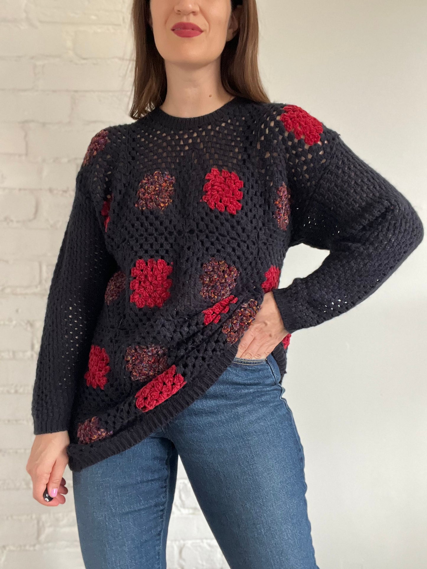 Granny Square Crochet Pullover - L