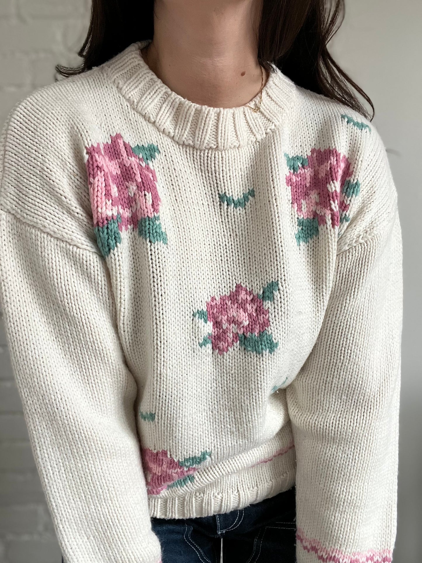 Soft Floral Knit Sweater - Size M