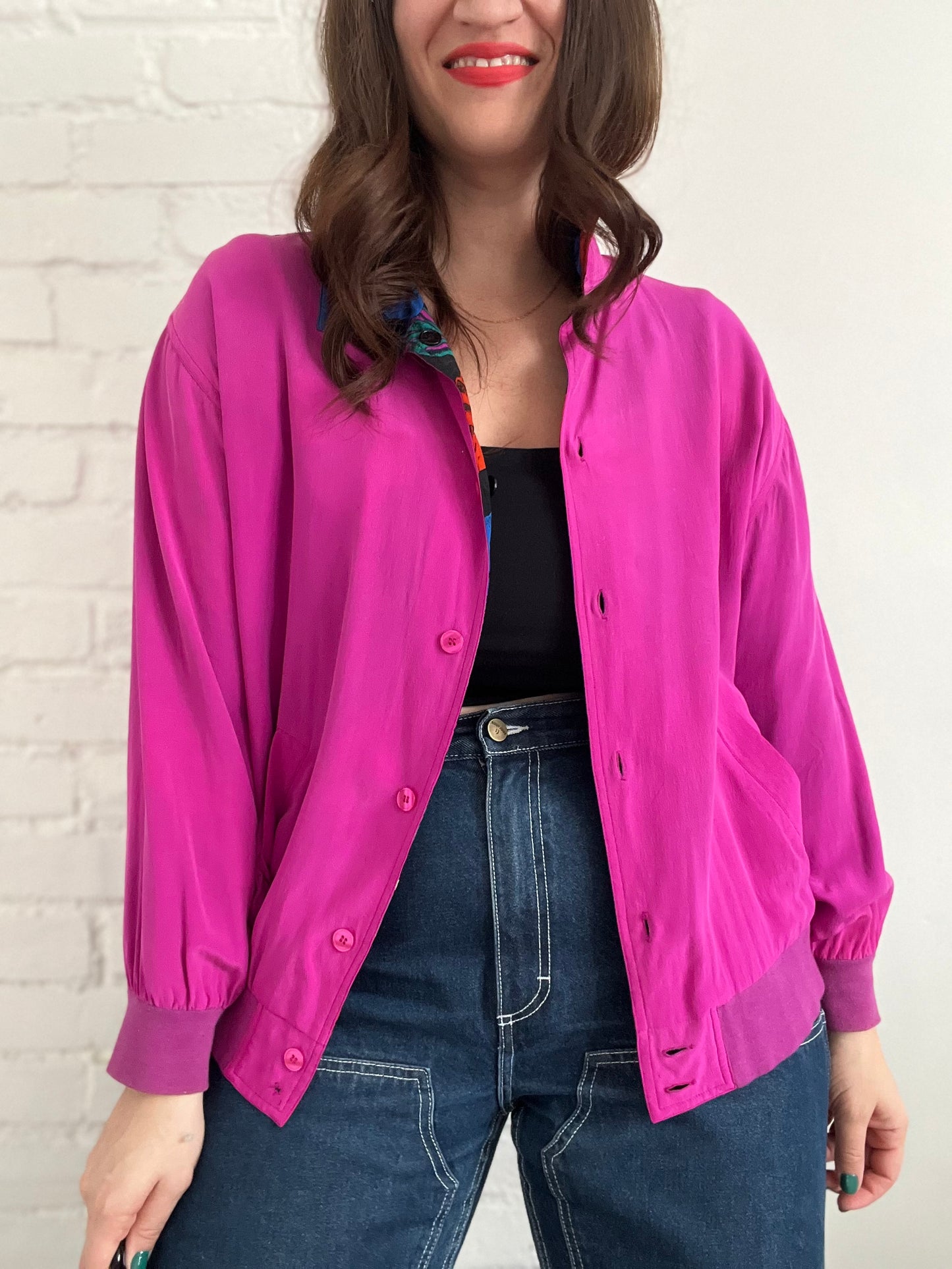 Double-Sided Silk Leaves Bomber - Size L/XL