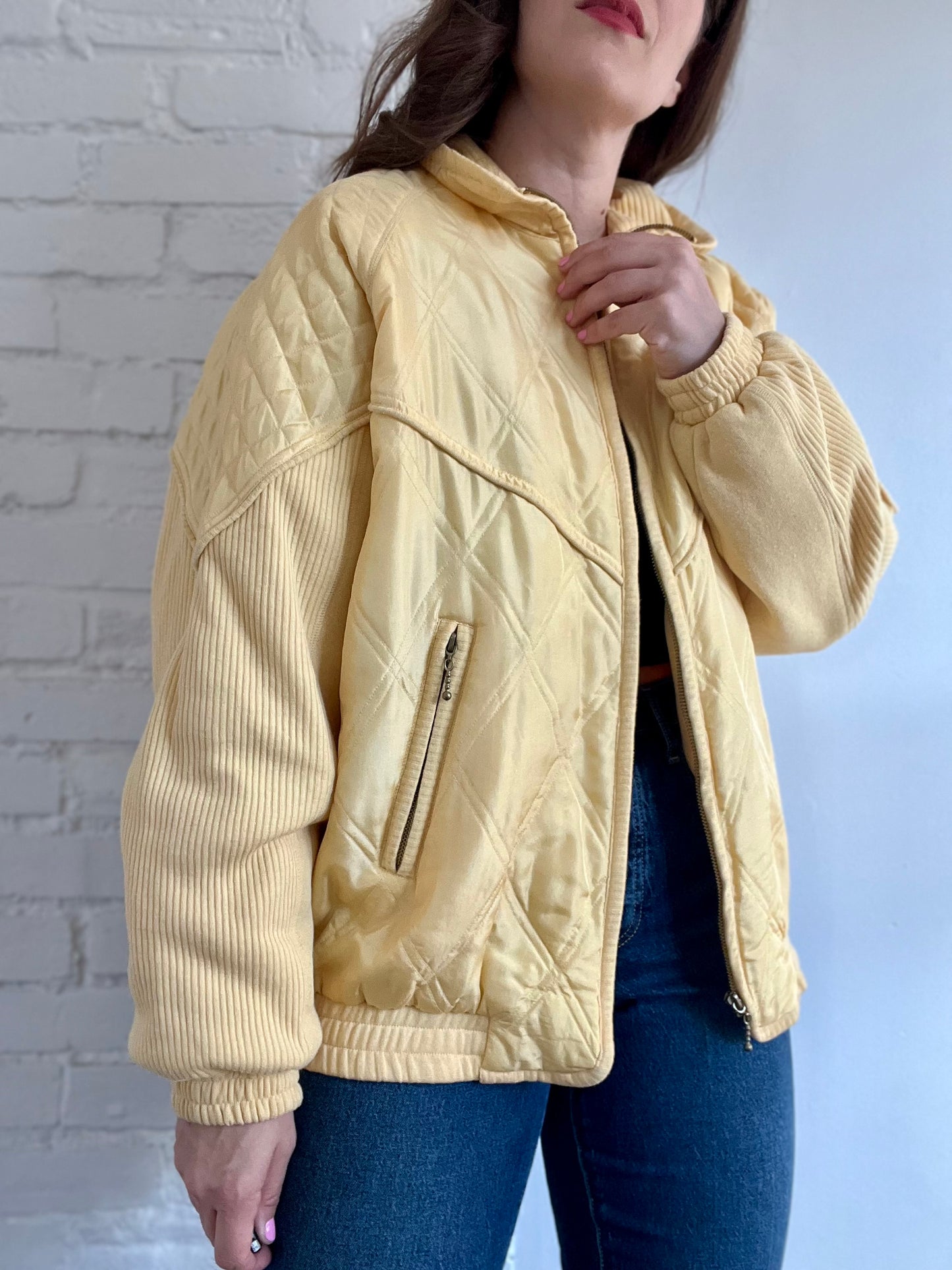 Yellow Silk Bomber Jacket - Sz. L