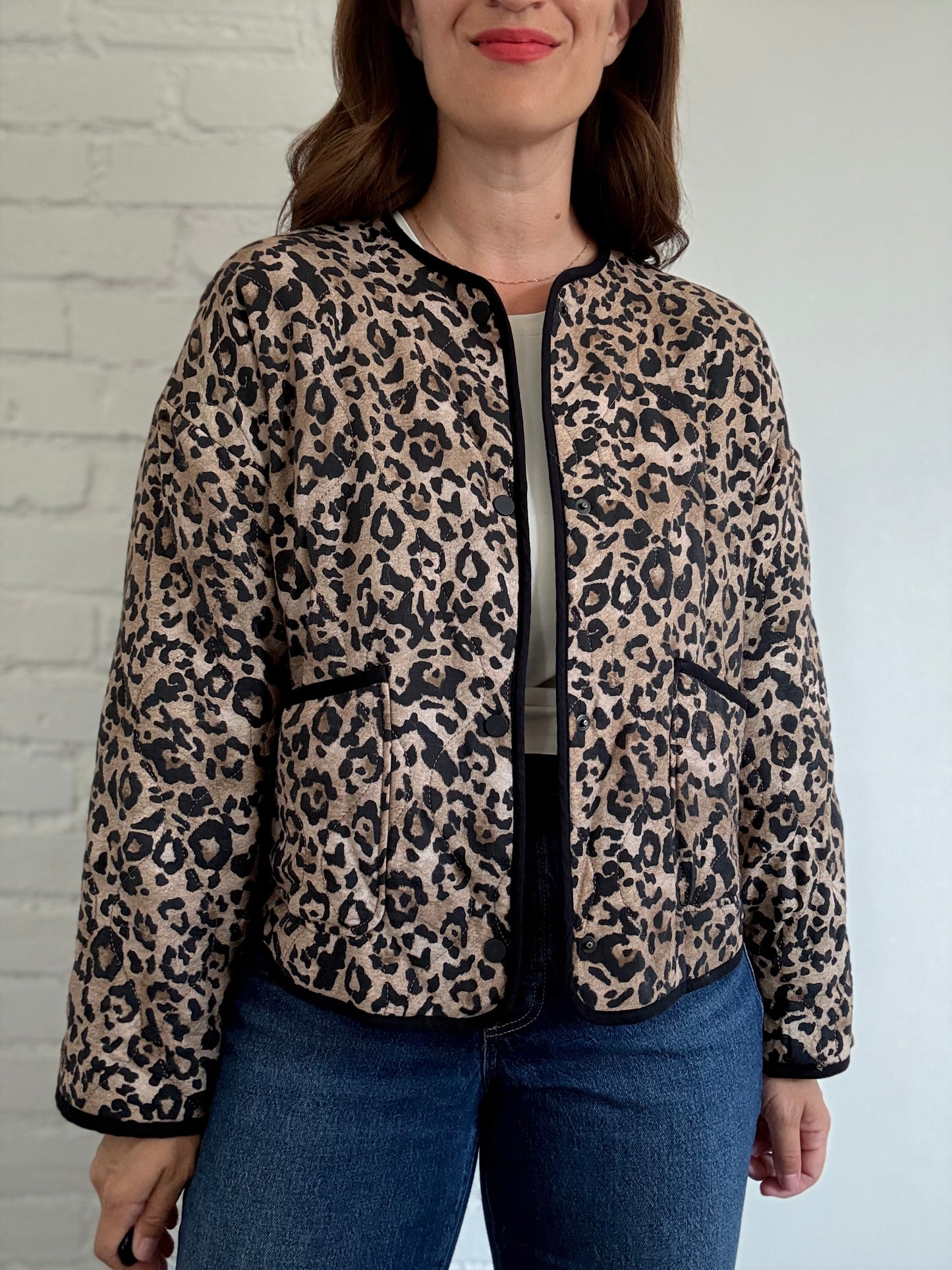 Leopard Quilted Jacket - Size S (oversized)