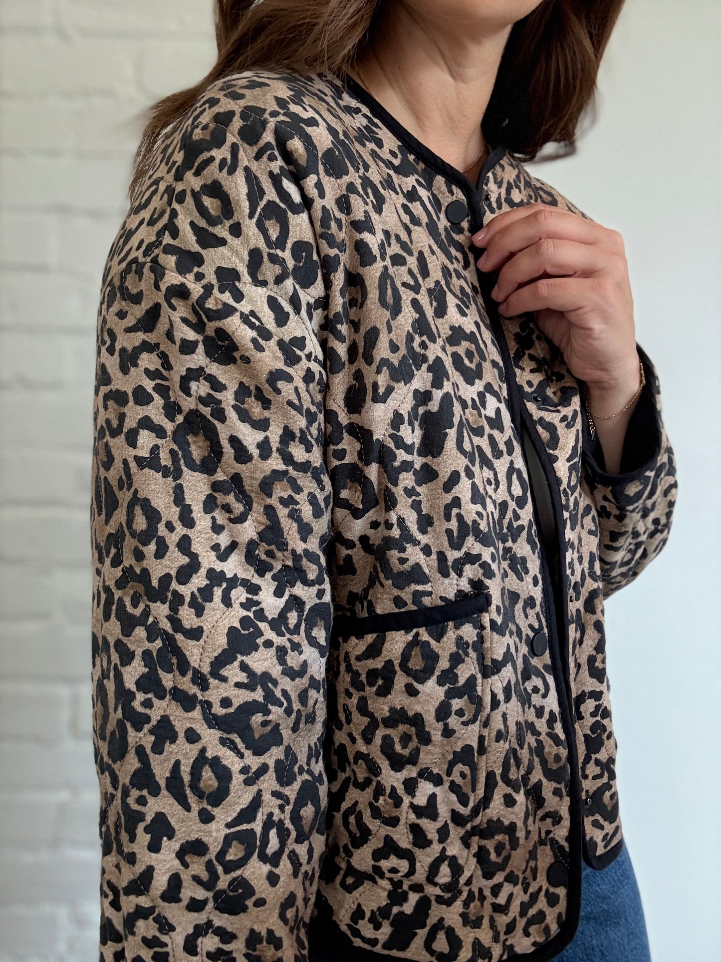Leopard Quilted Jacket - Size S (oversized)