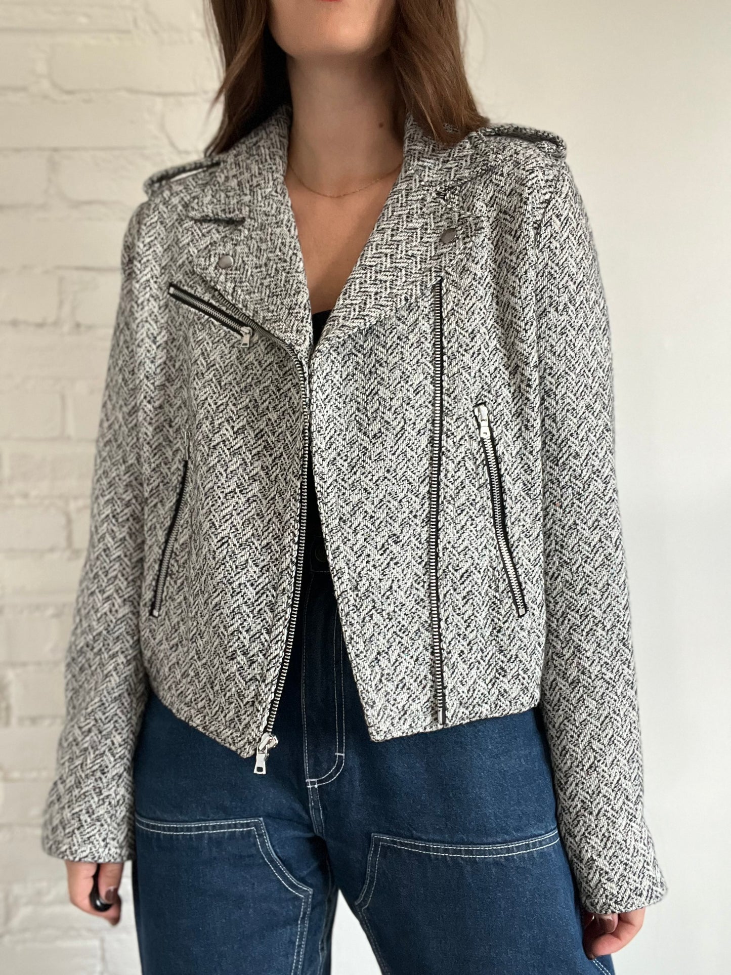 Tweed Moto Jacket - Size XL