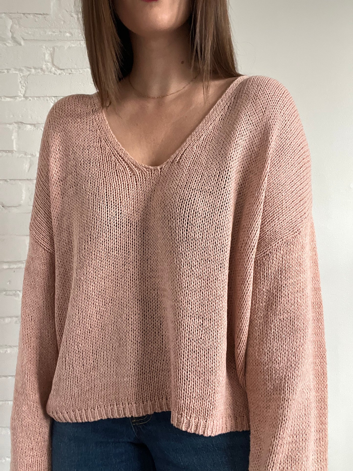 Cotton Blush Knit Sweater - L