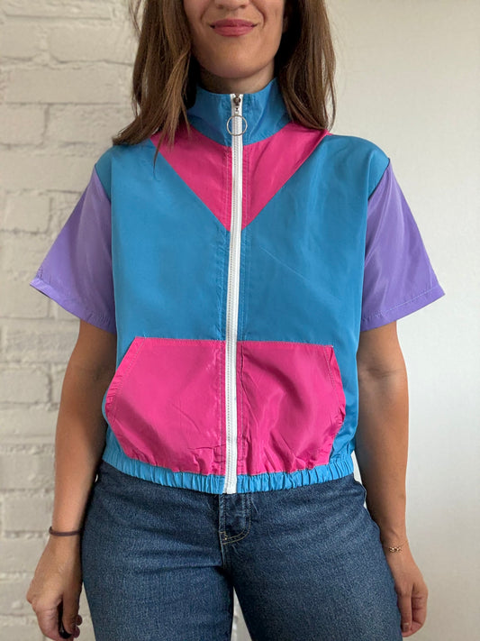 Retro Style Windbreaker Top - Size S/M