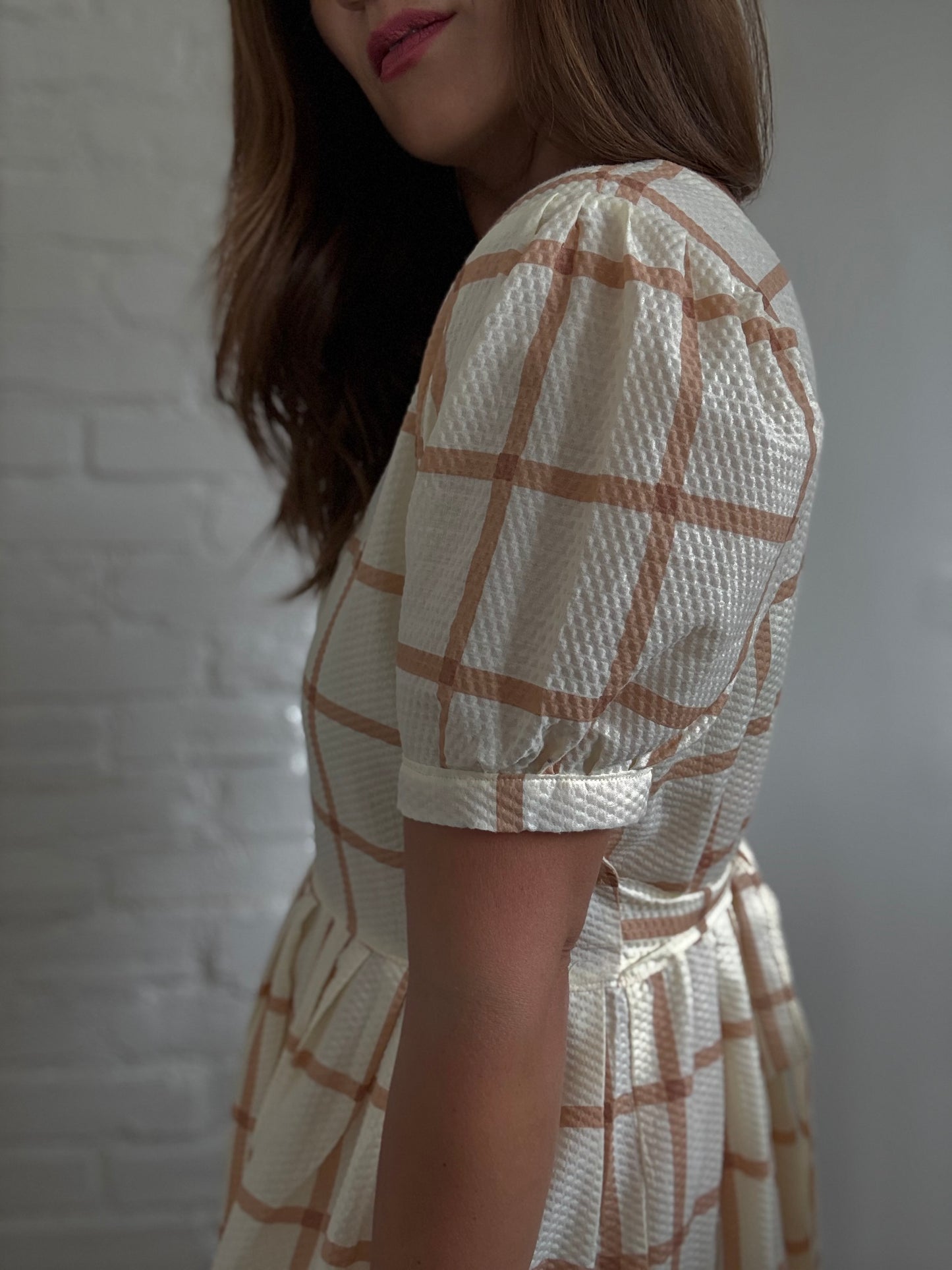 Handmade Caramel Plaid Dress - Size L
