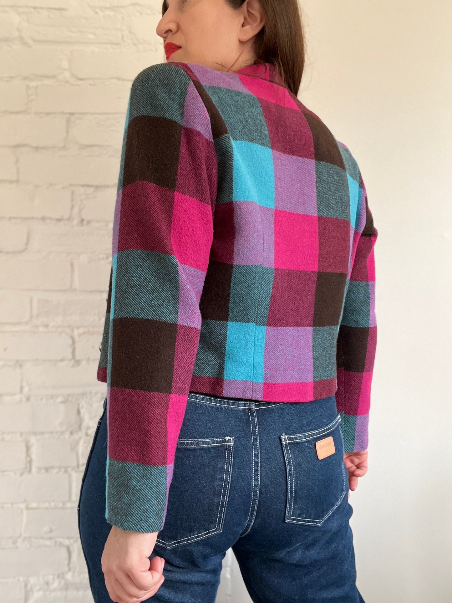 Vintage Cropped Plaid Blazer - Size M