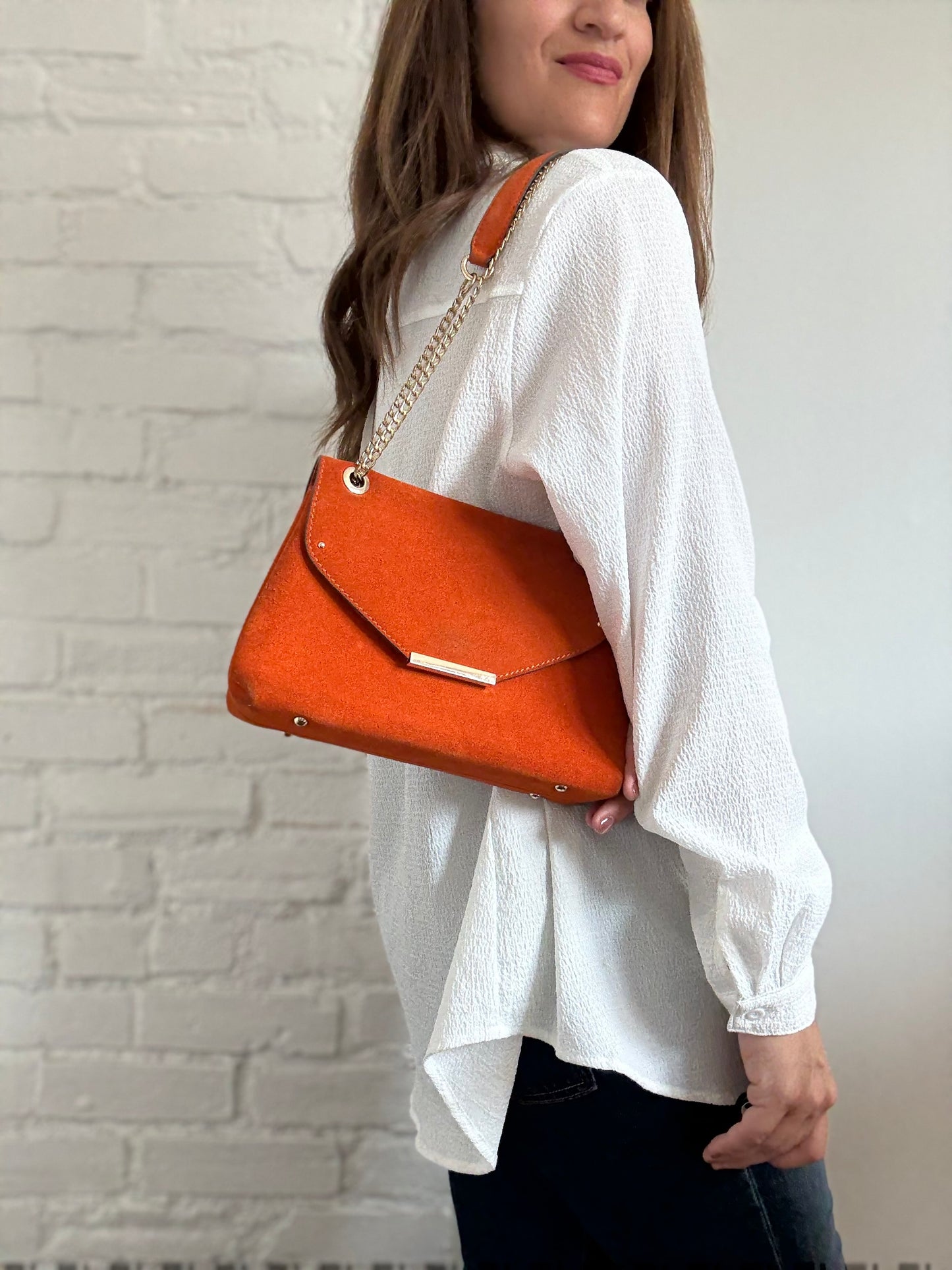 Orange Leather Suede Purse