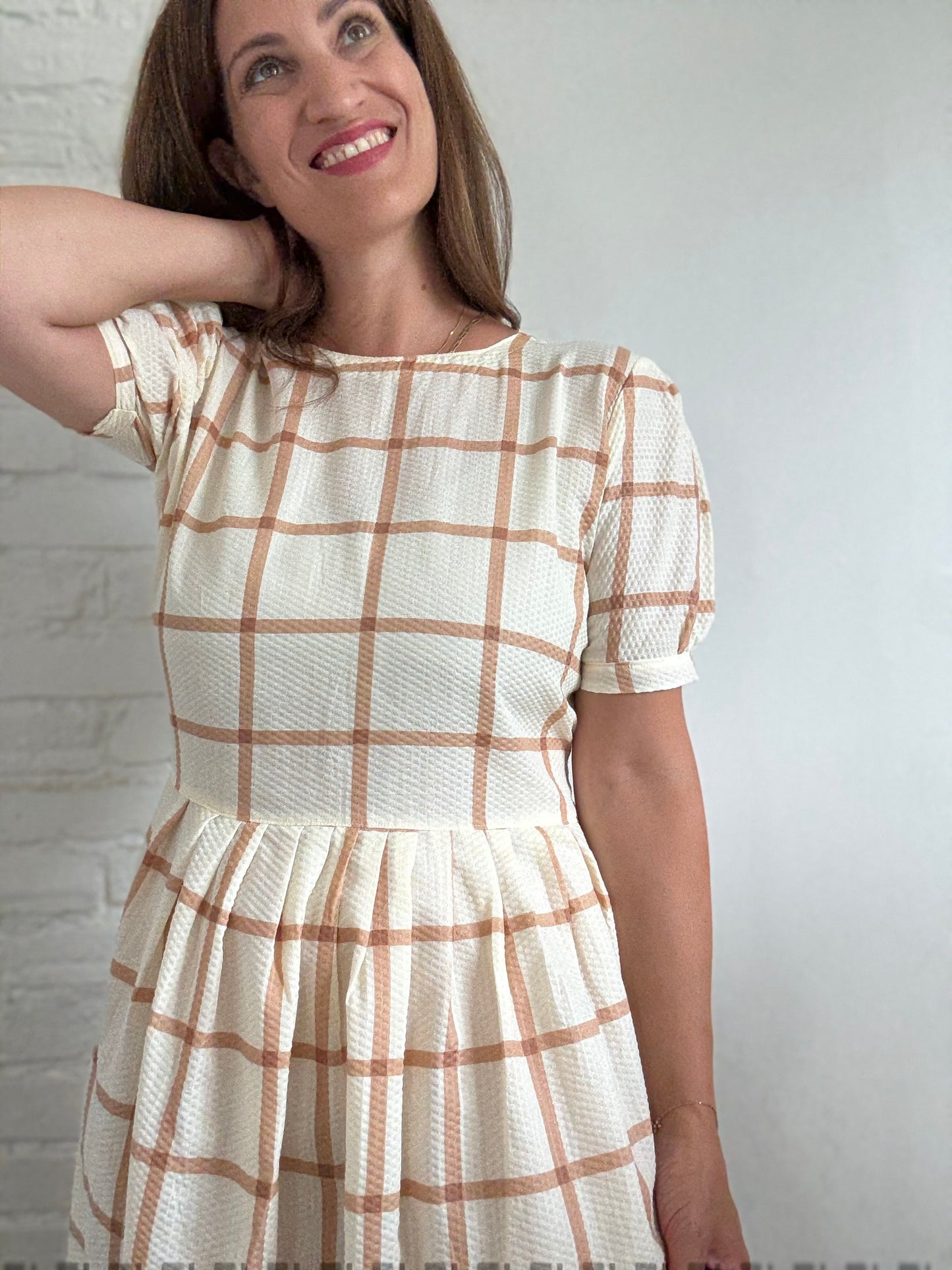 Handmade Caramel Plaid Dress - Size L
