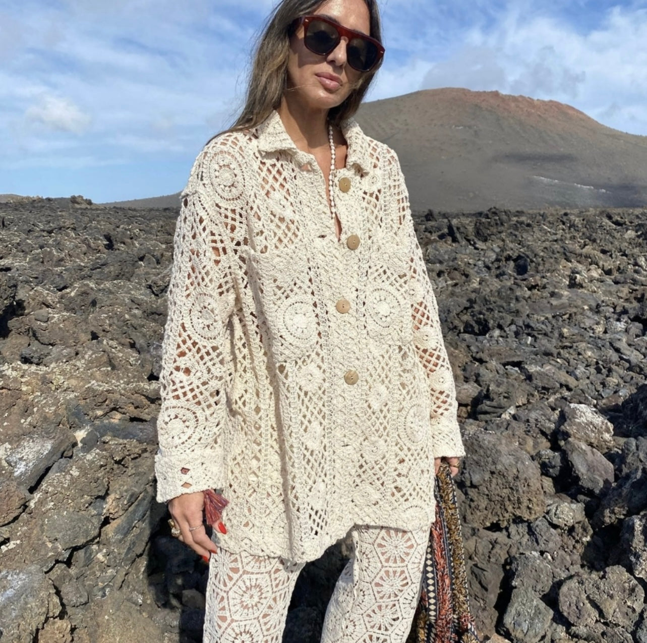 Crochet Knit Cardigan - Size S (Very Oversized)