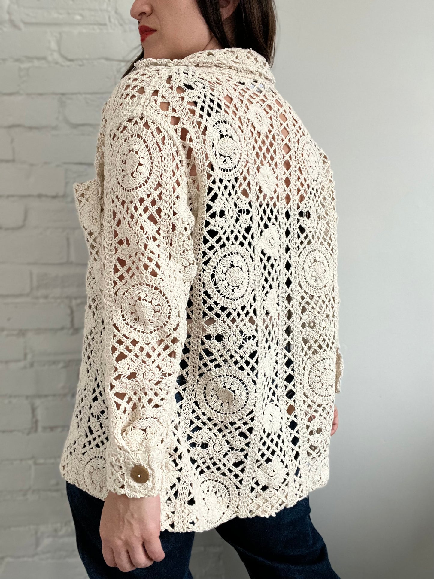 Crochet Knit Cardigan - Size S (Very Oversized)
