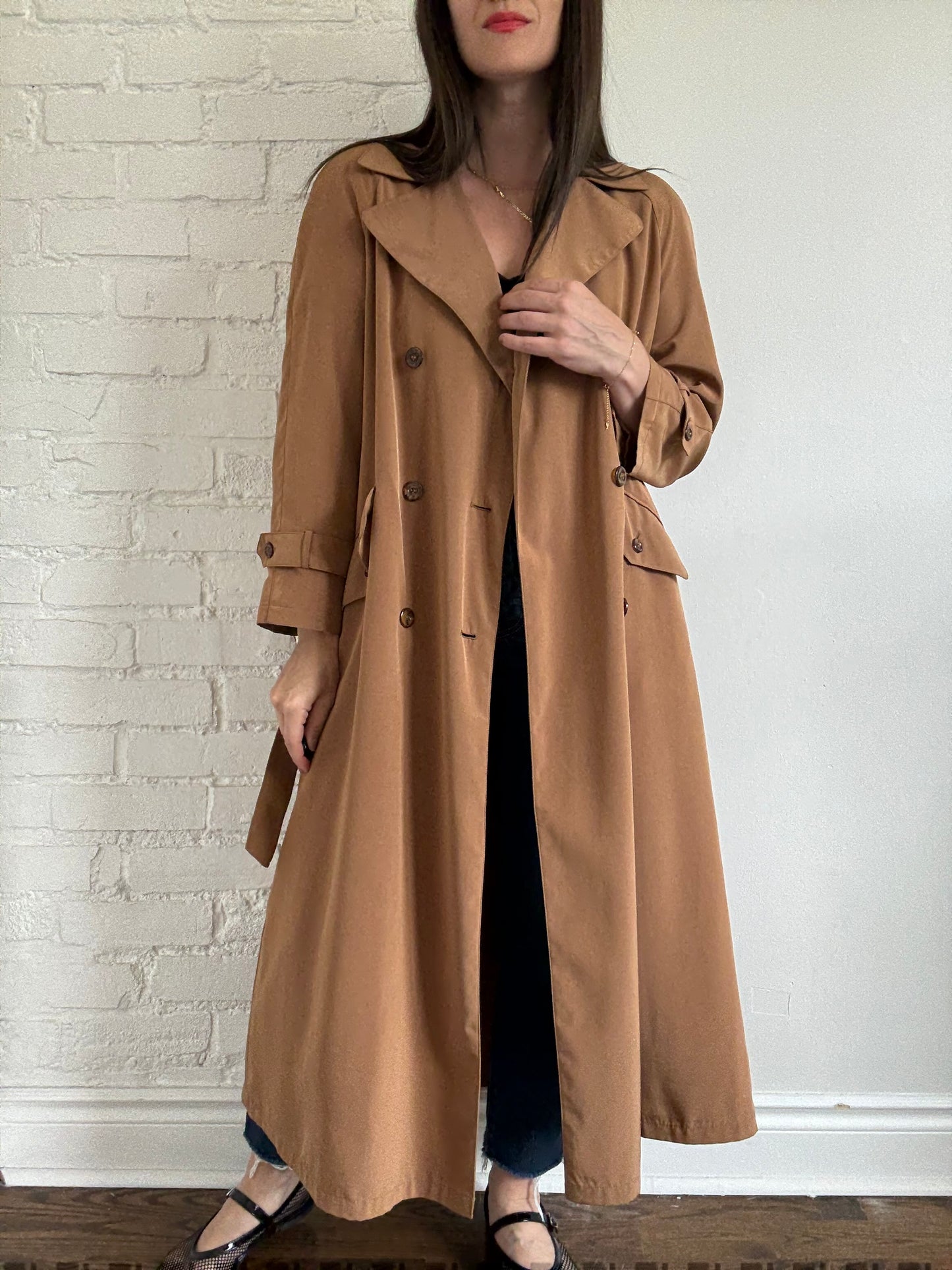 Detailed Camel Trench Coat - Size L