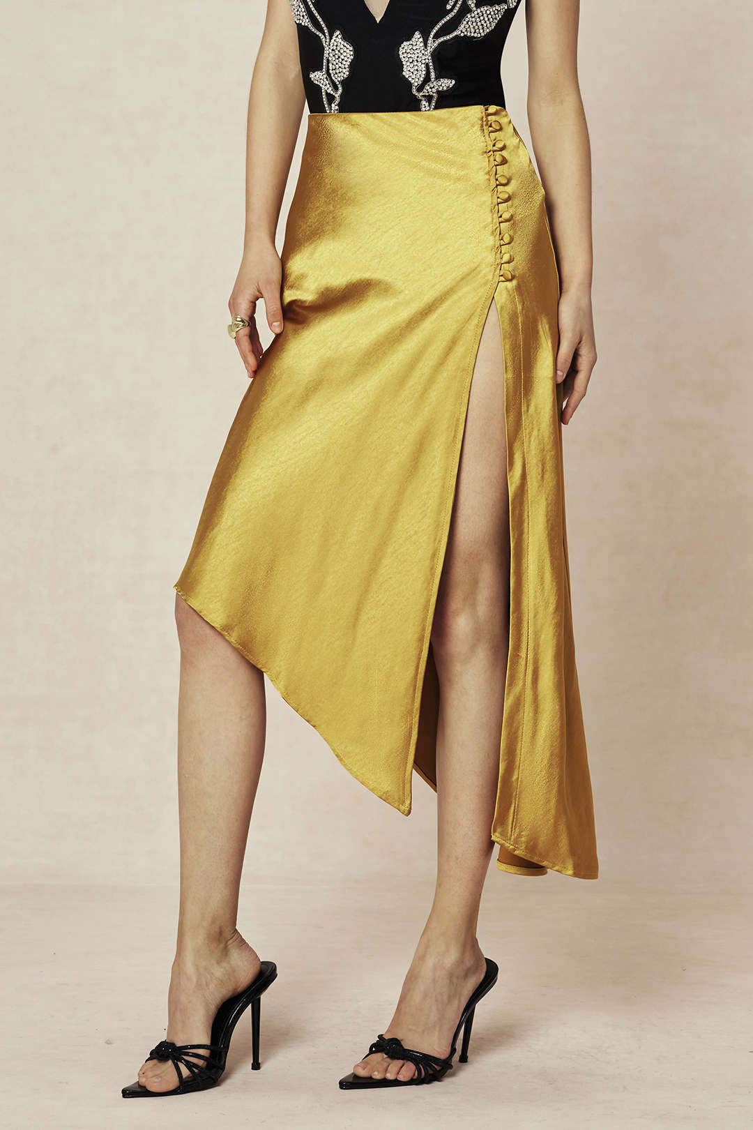 Gold Satin Asymmetrical Skirt - Size XL/XXL