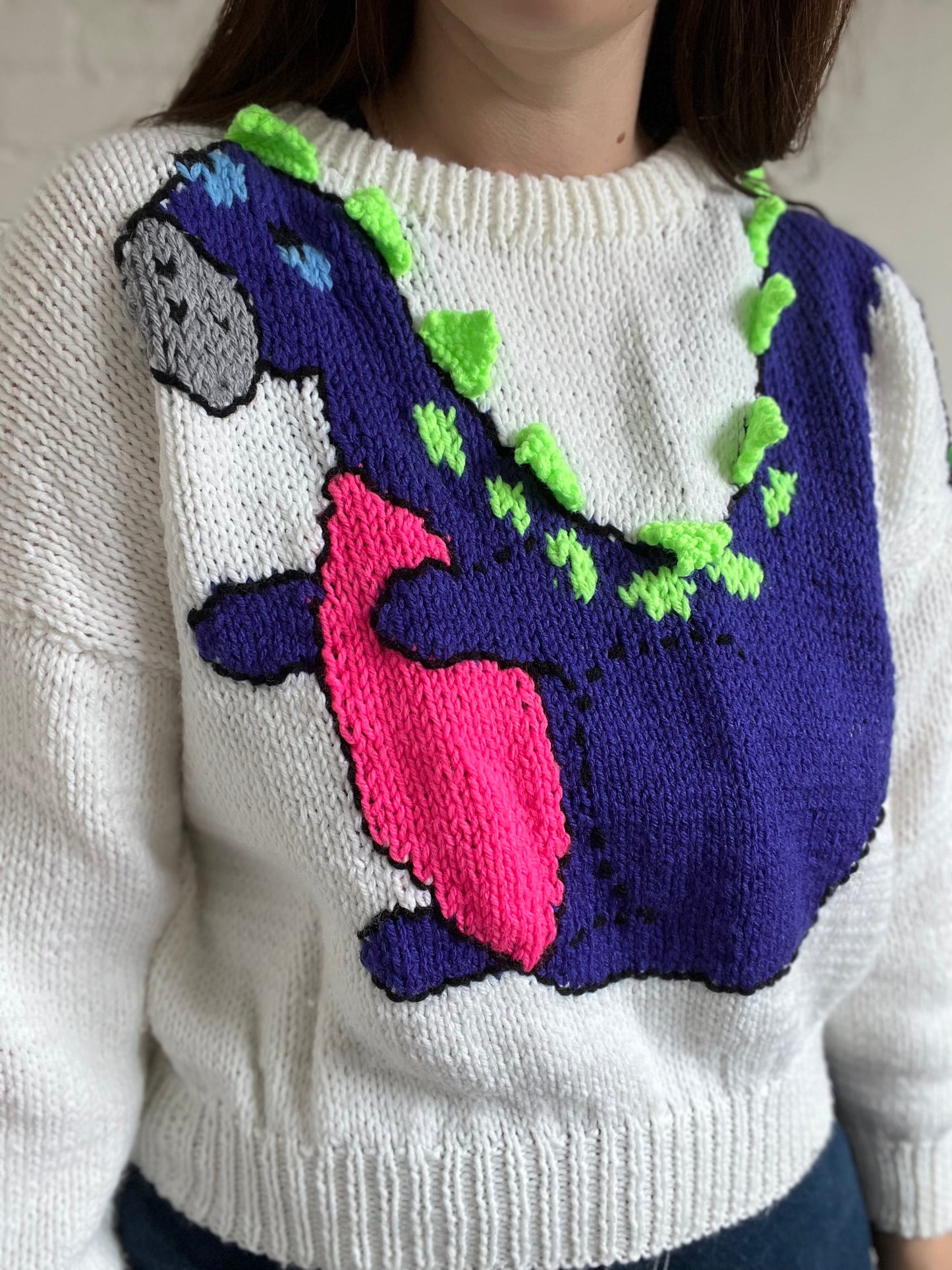 80s Handmade Dinosaur Knit Sweater - M/L