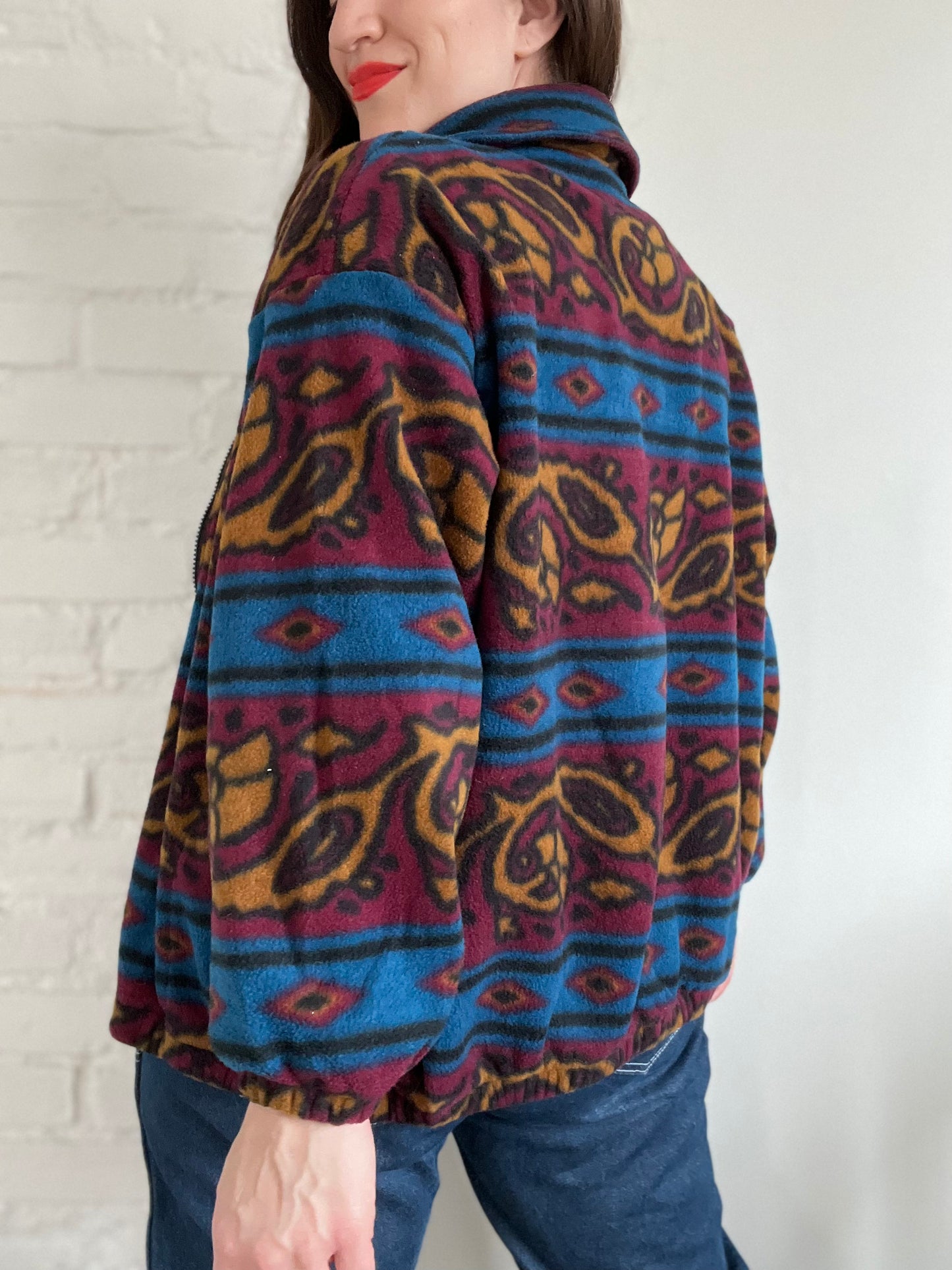 Abstract Fleece Zip-Up Jacket - M