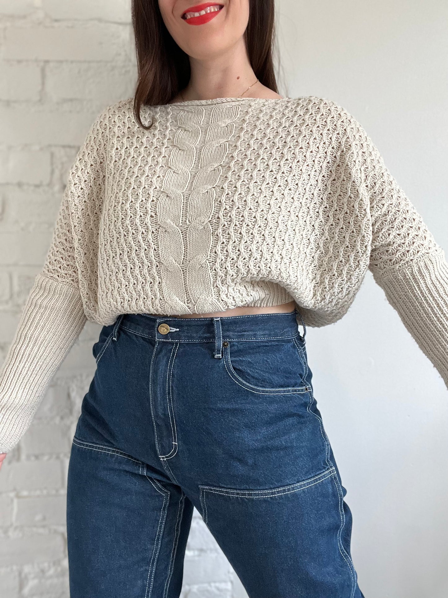 Cropped Lightweight Knit Sweater - S