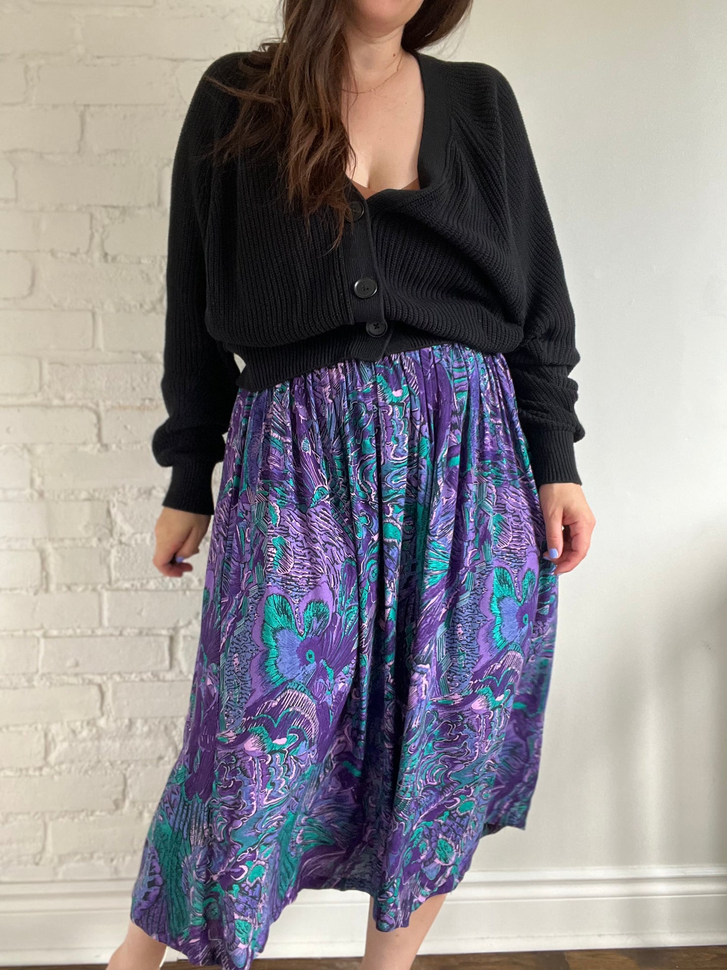 Vintage Purple Teal Retro Skirt - L