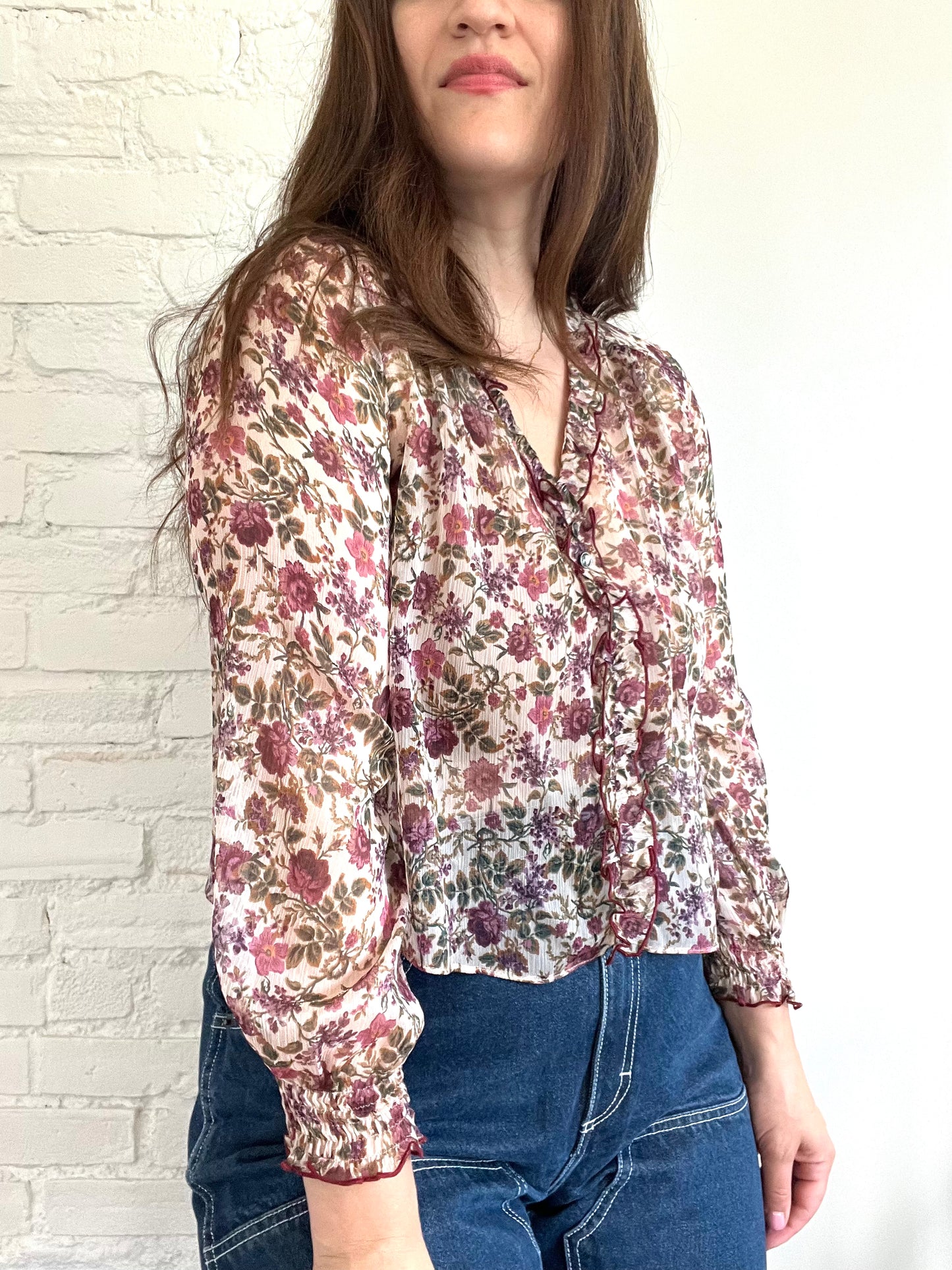 Sheer Floral Blouse - XS (oversized)