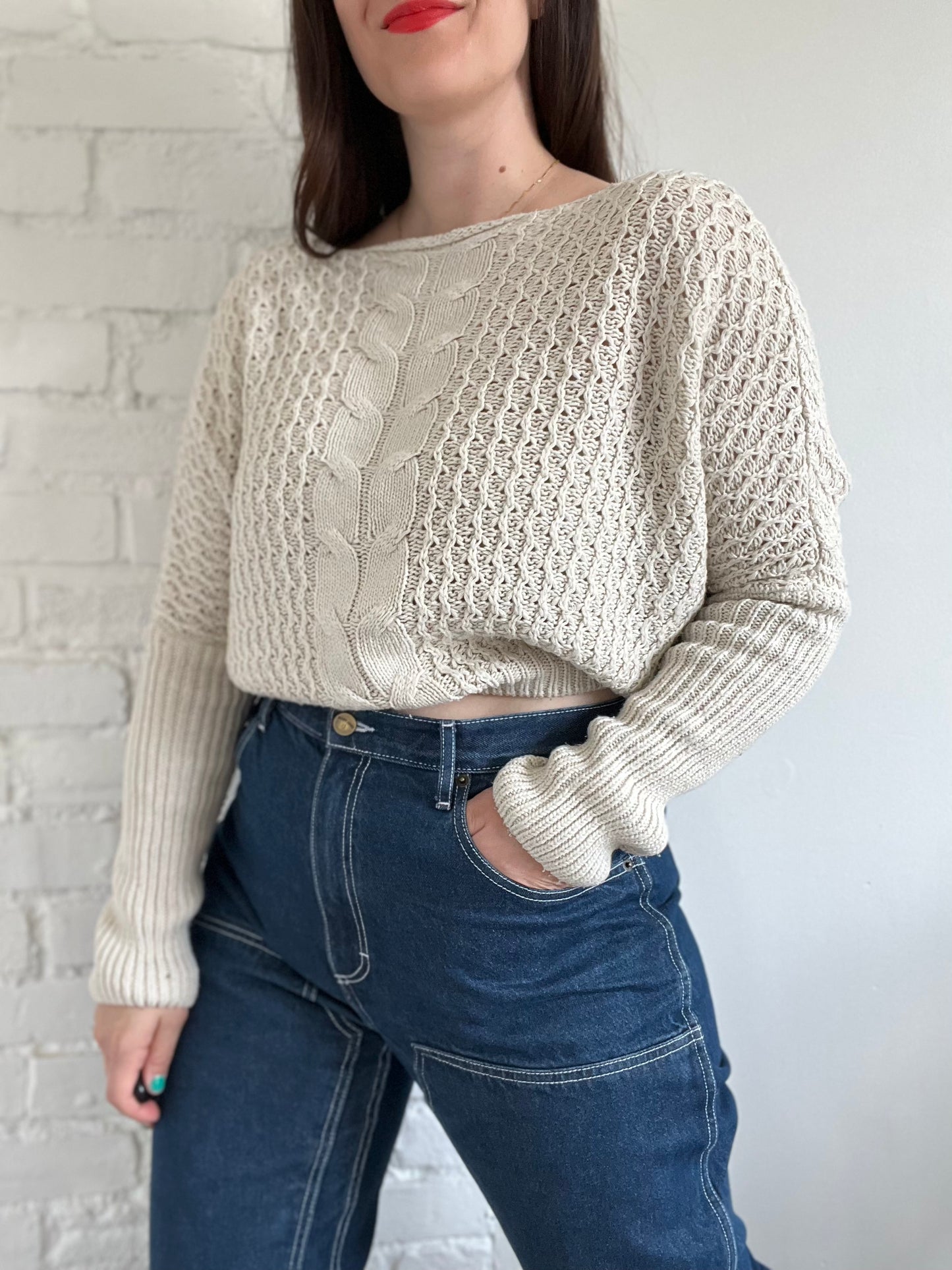 Cropped Lightweight Knit Sweater - S
