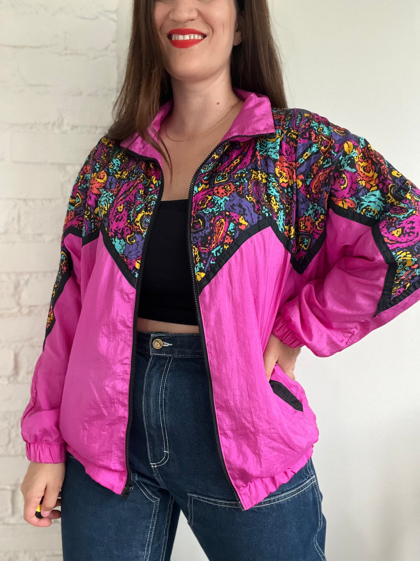Retro Pink Track Jacket with Bag - L