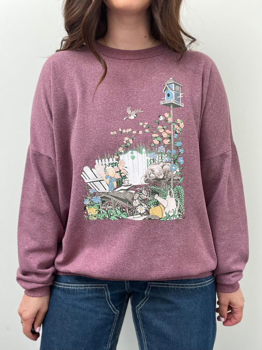 Cottagecore Cats and Florals Sweater - XL
