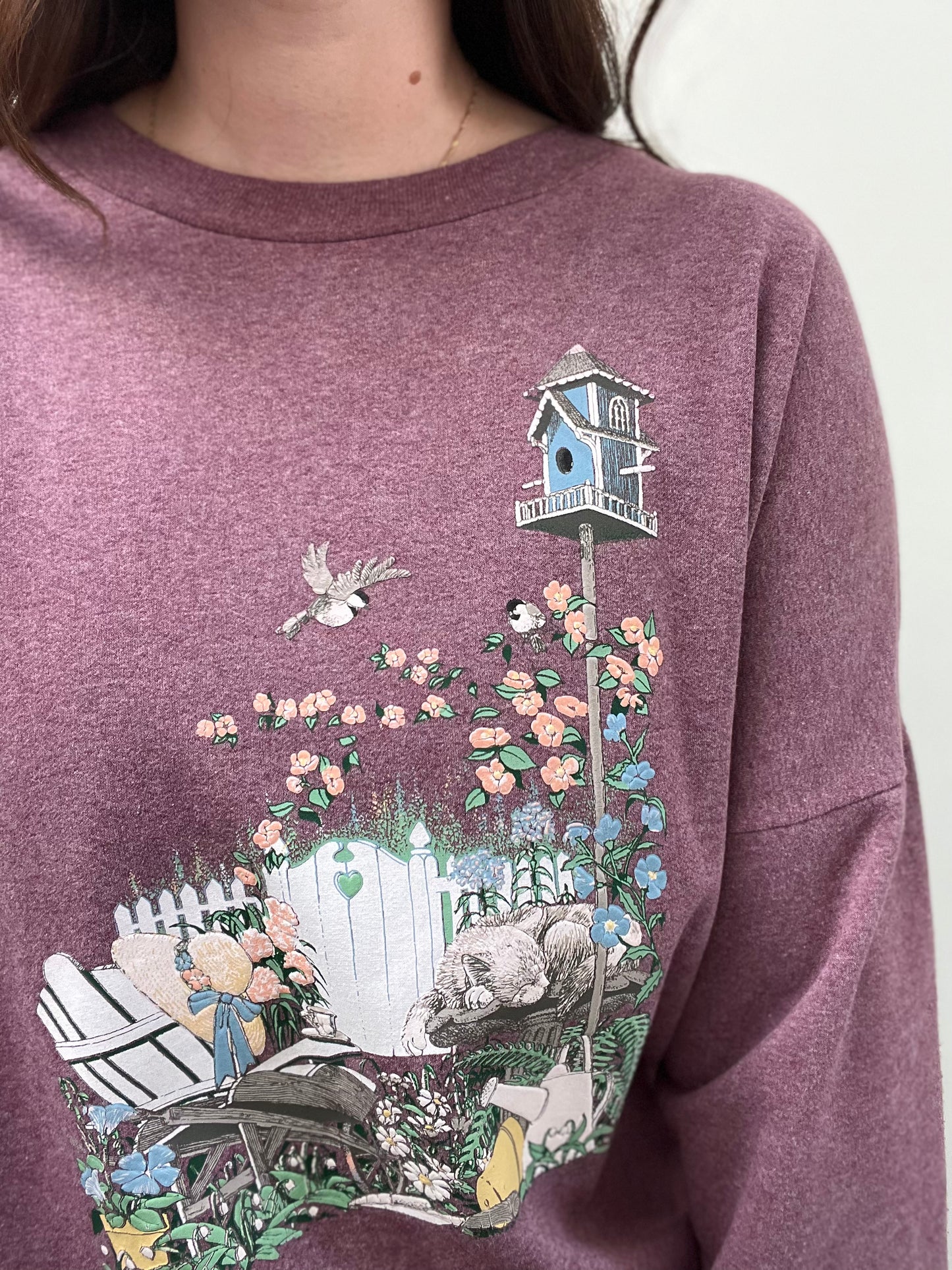 Cottagecore Cats and Florals Sweater - XL