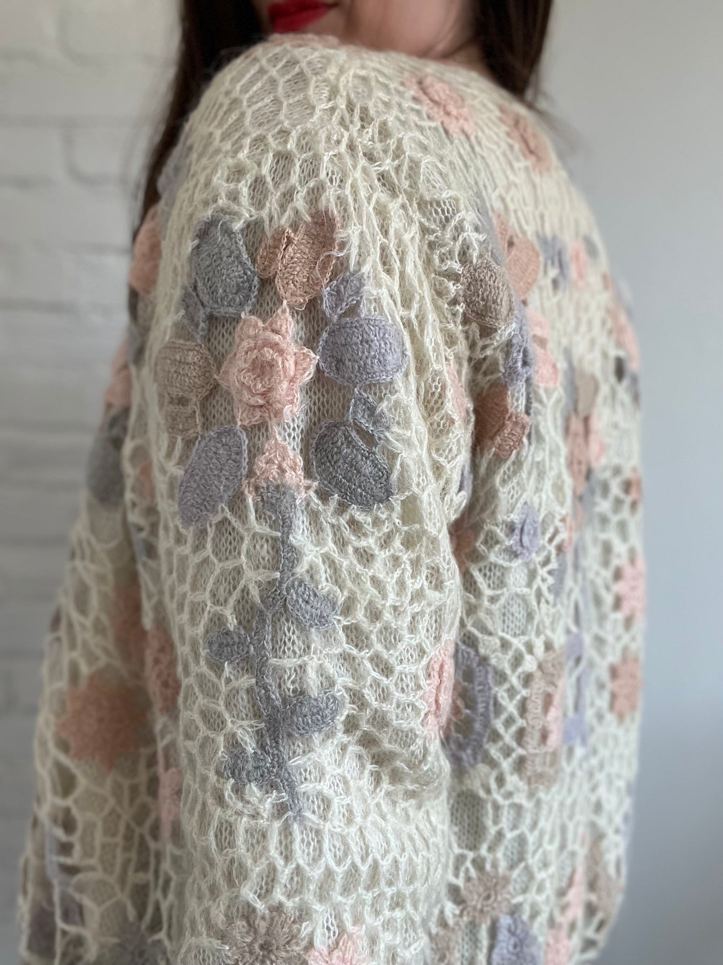 Vintage Crochet Floral Cardigan - L