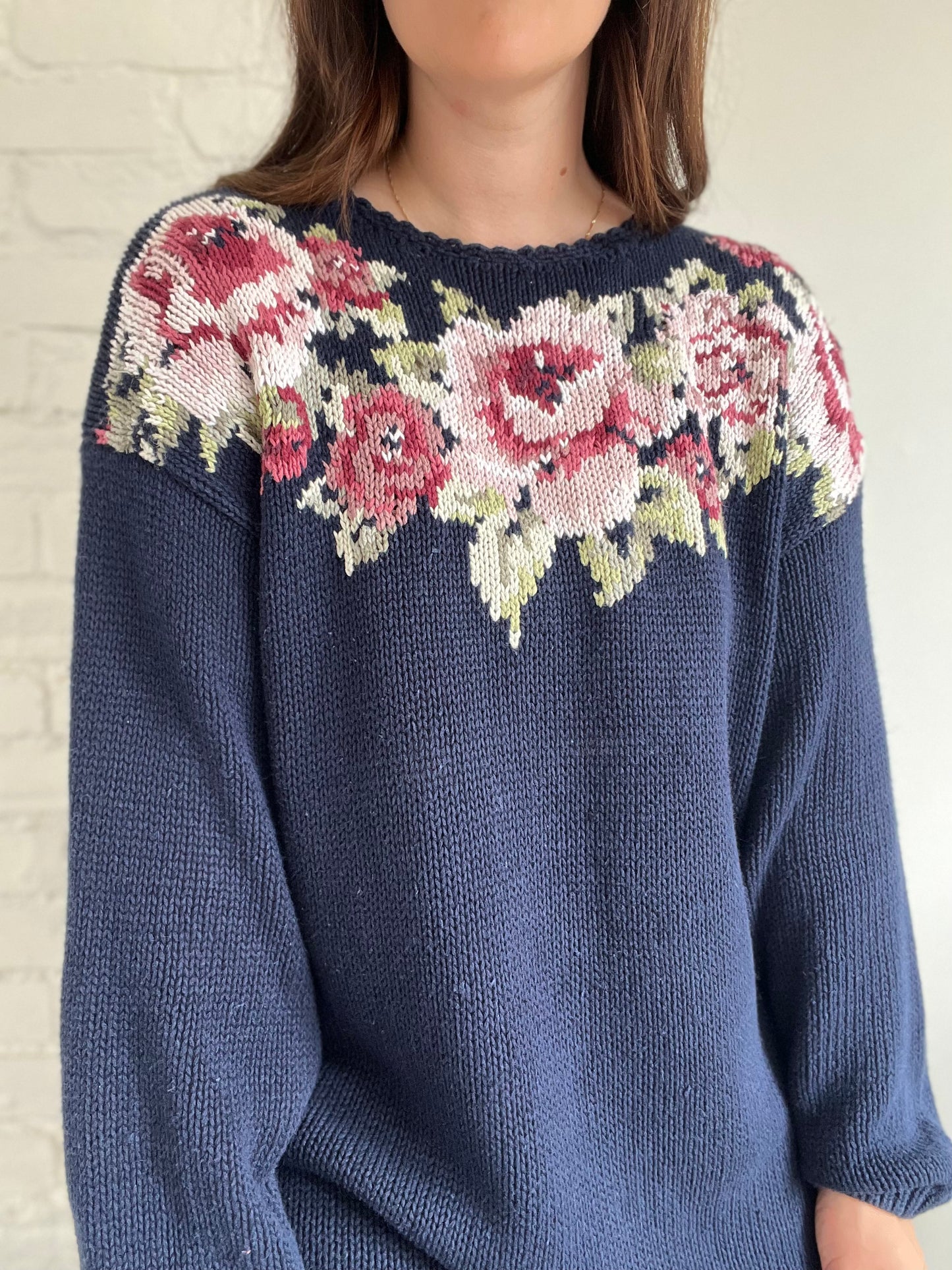 Pink Roses Crochet Sweater - XL/XXL