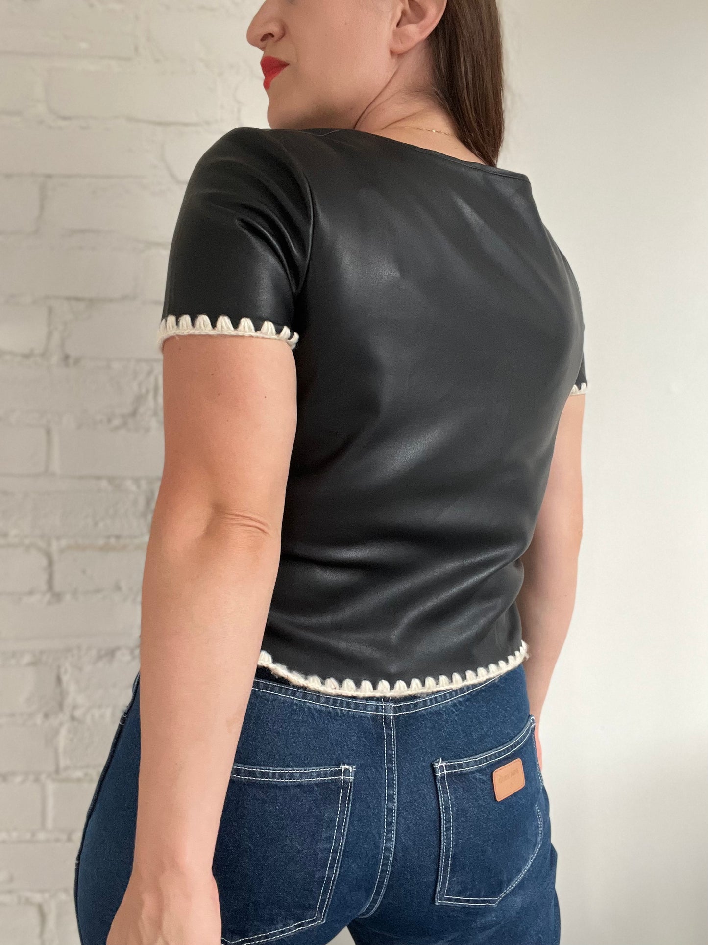 Faux Leather Crop Shirt - M