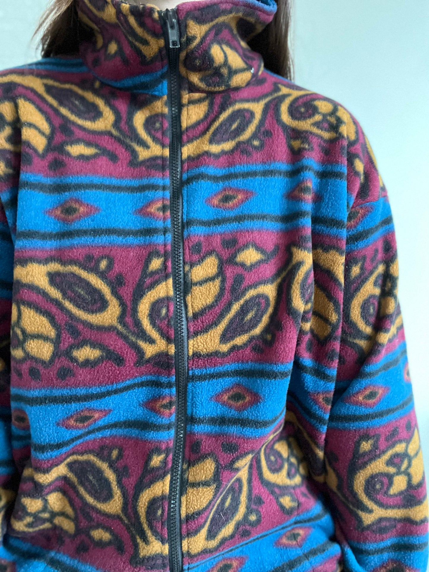 Abstract Fleece Zip-Up Jacket - M
