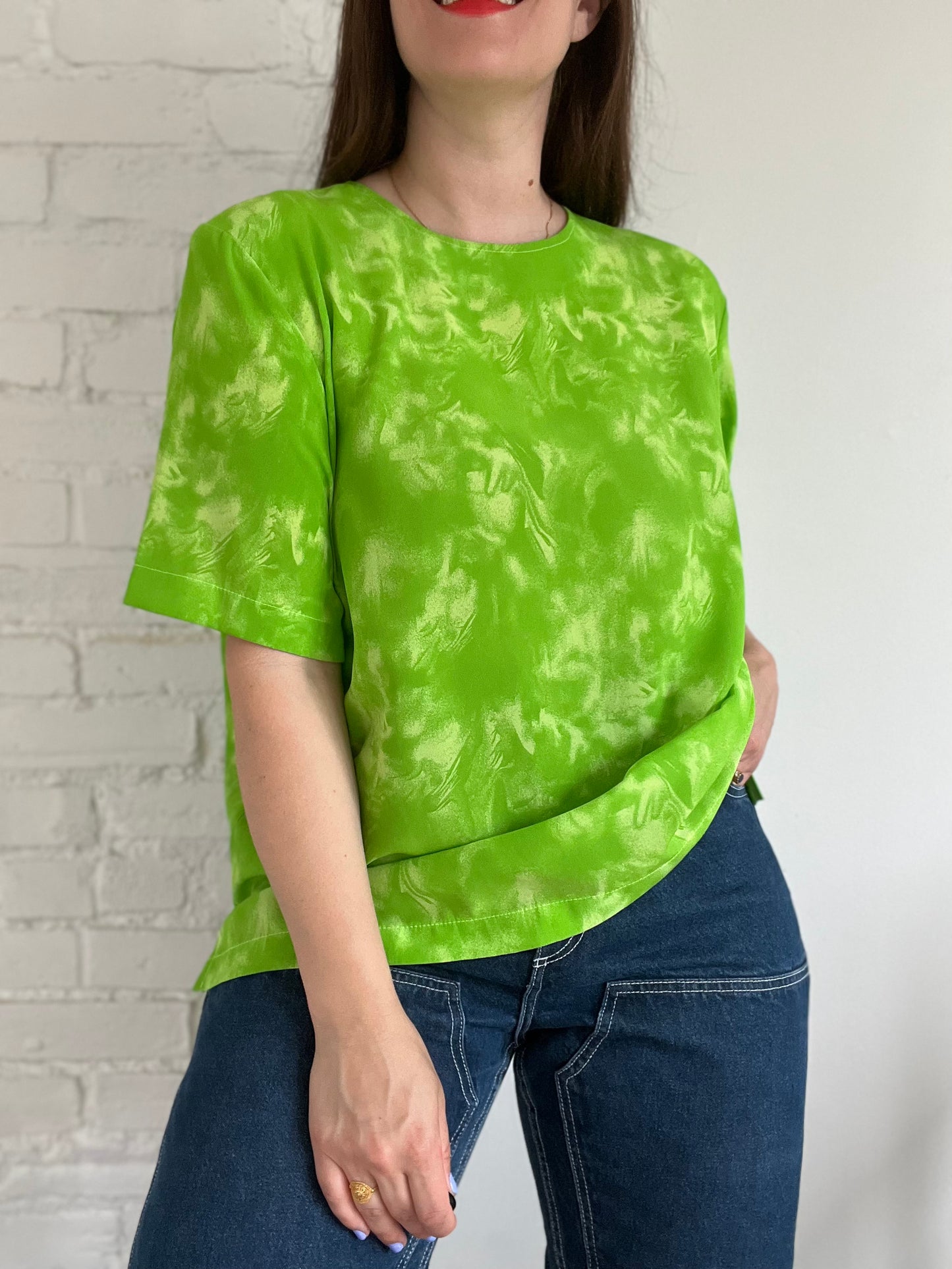 Tie Dye Neon Green Blouse - XL