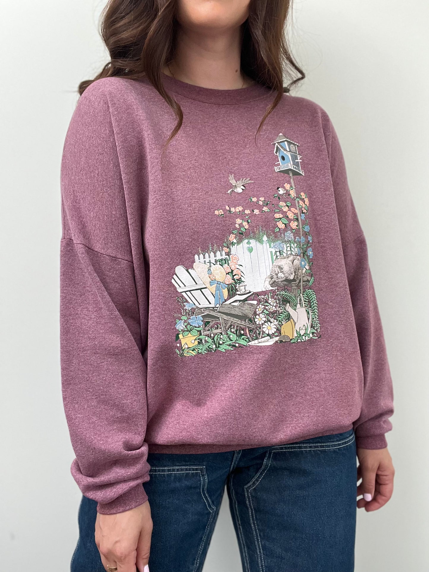 Cottagecore Cats and Florals Sweater - XL