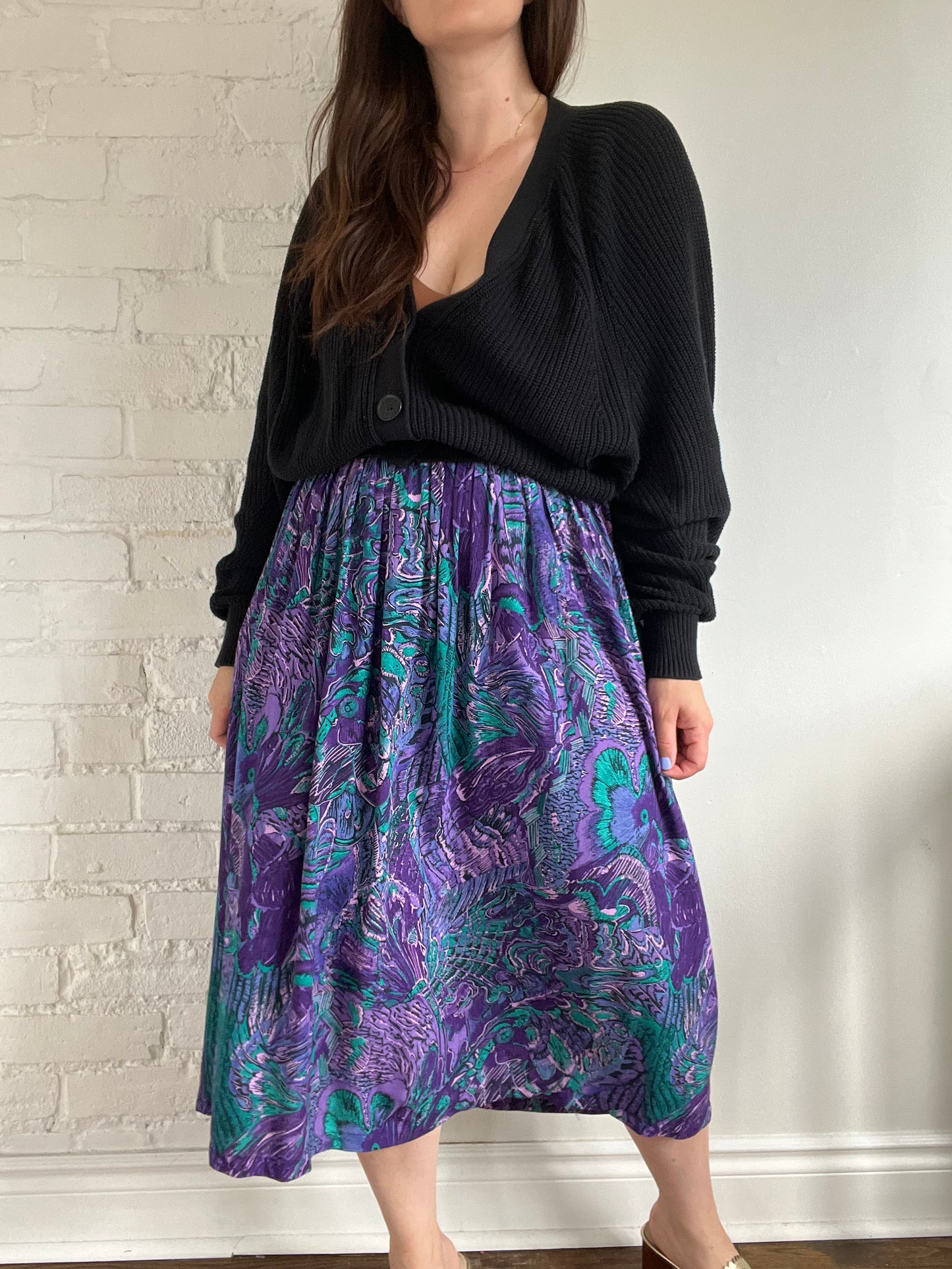 Vintage Purple Teal Retro Skirt - L