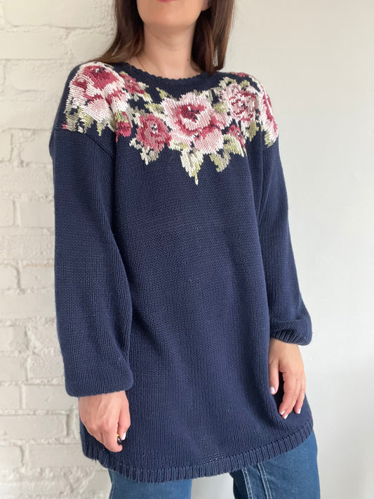 Pink Roses Crochet Sweater - XL/XXL