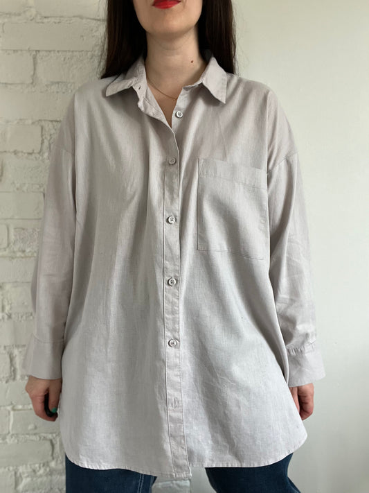NEW Oversized Linen Neutral Button-Up - L
