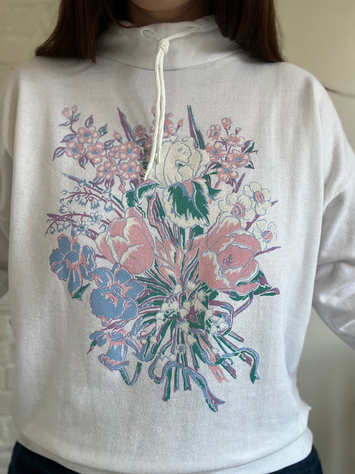 Sporty Floral Mock Neck Sweater - L