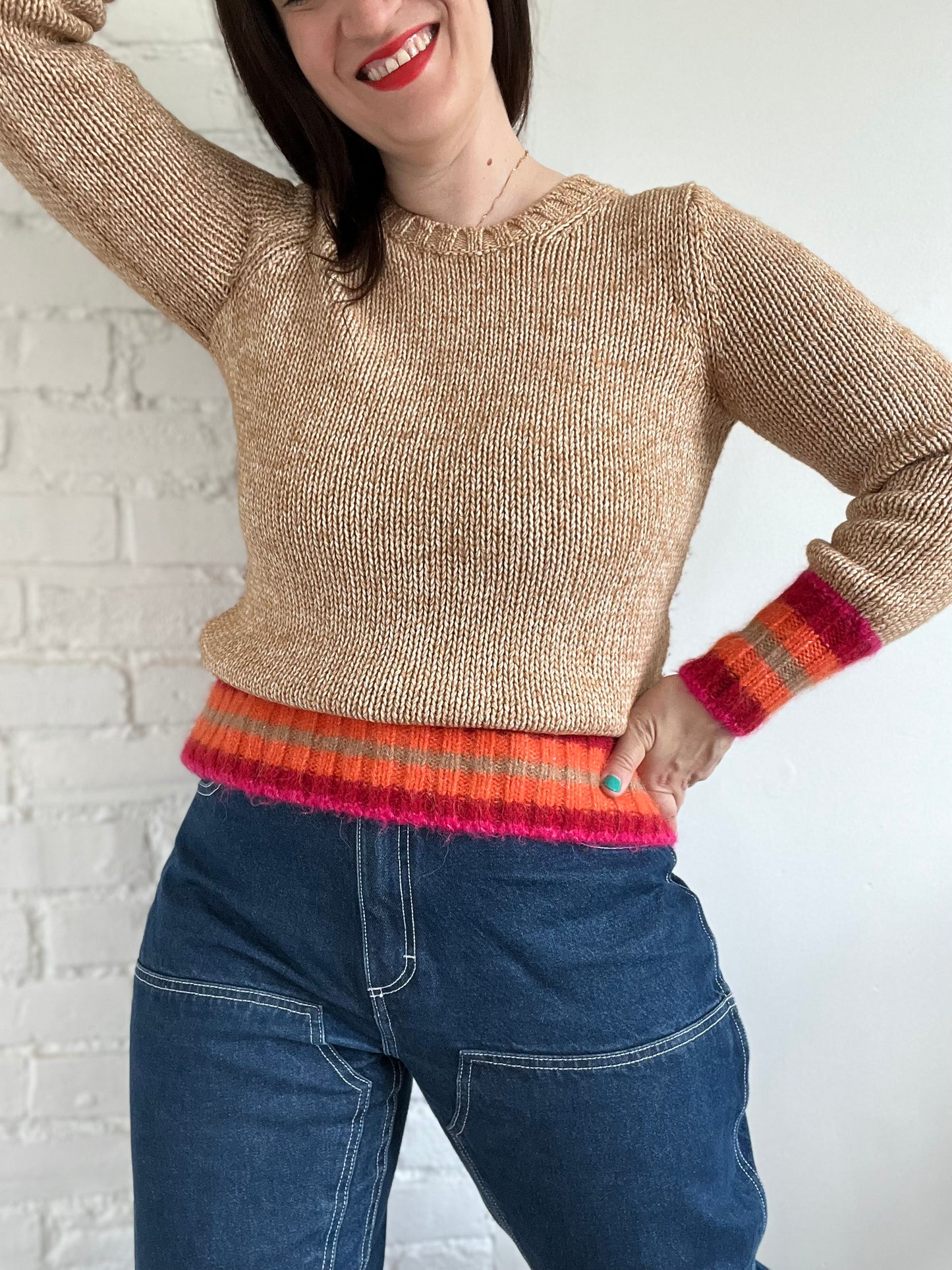 Brown & Multicolour Knit Sweater - S