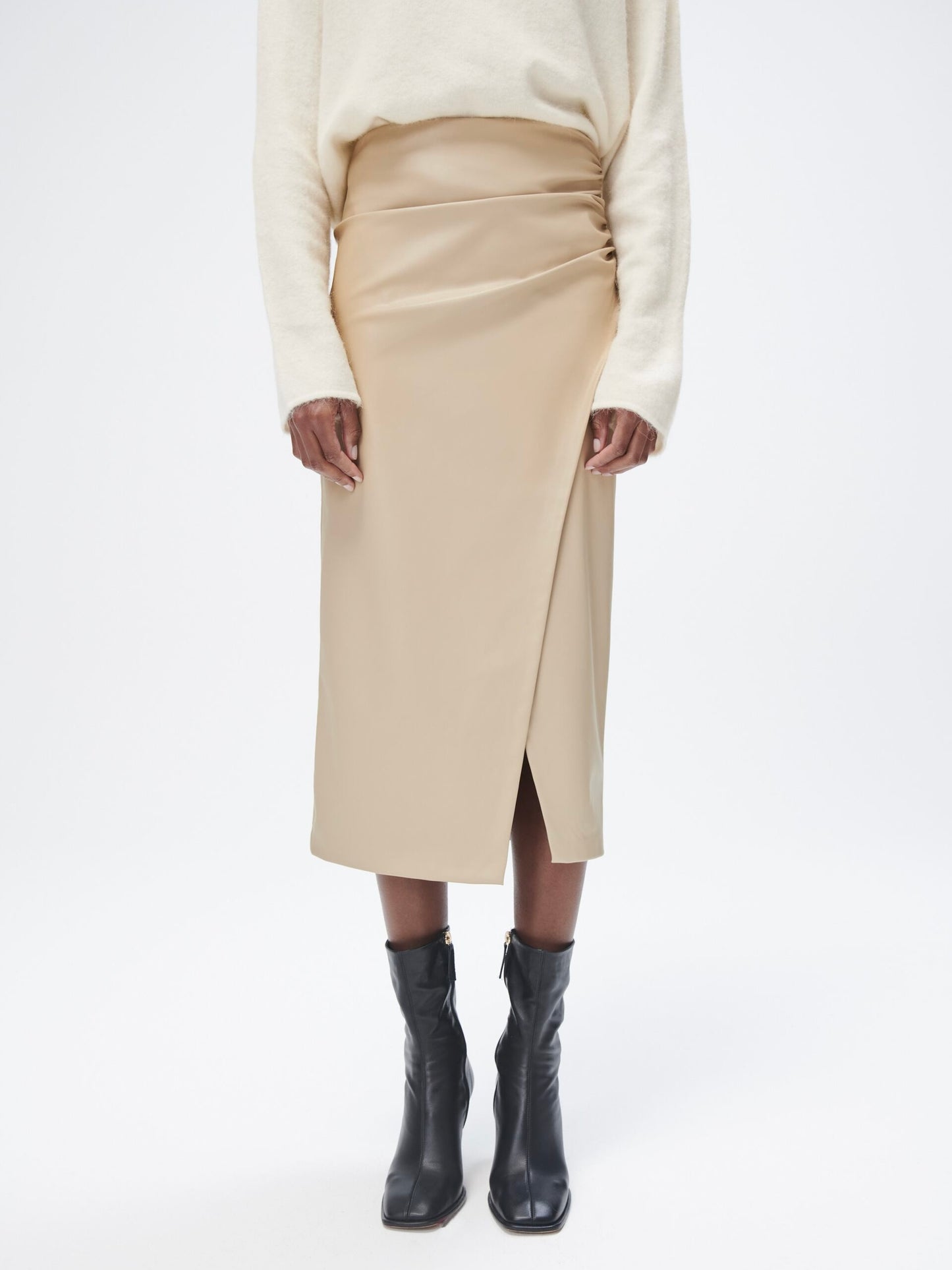Faux Leather Draped Skirt - M