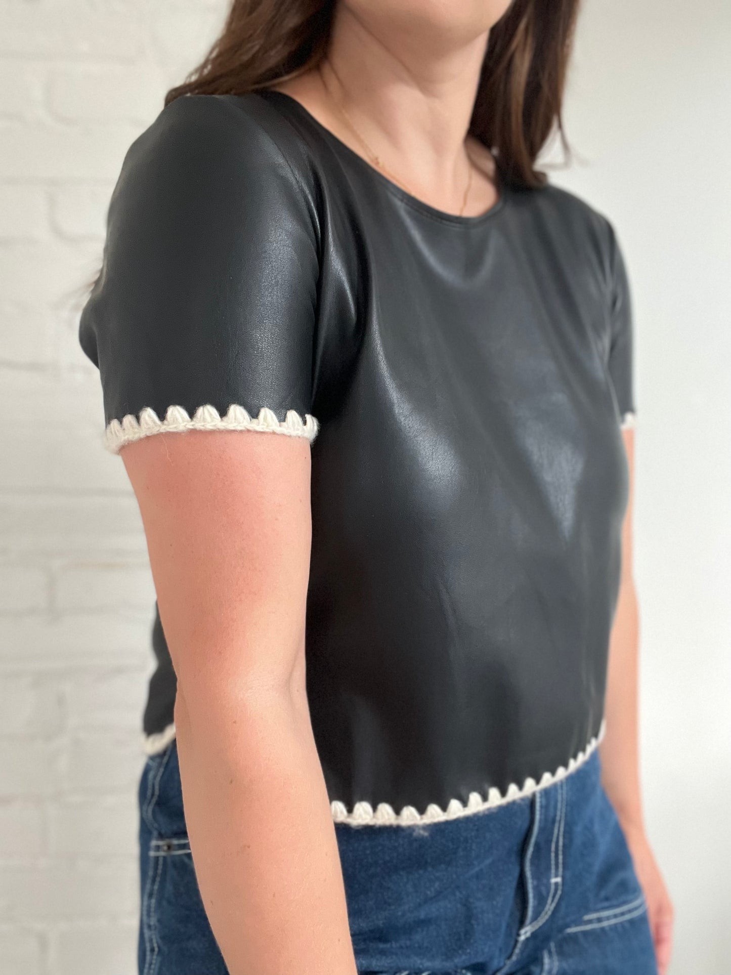 Faux Leather Crop Shirt - M