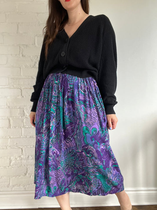 Vintage Purple Teal Retro Skirt - L