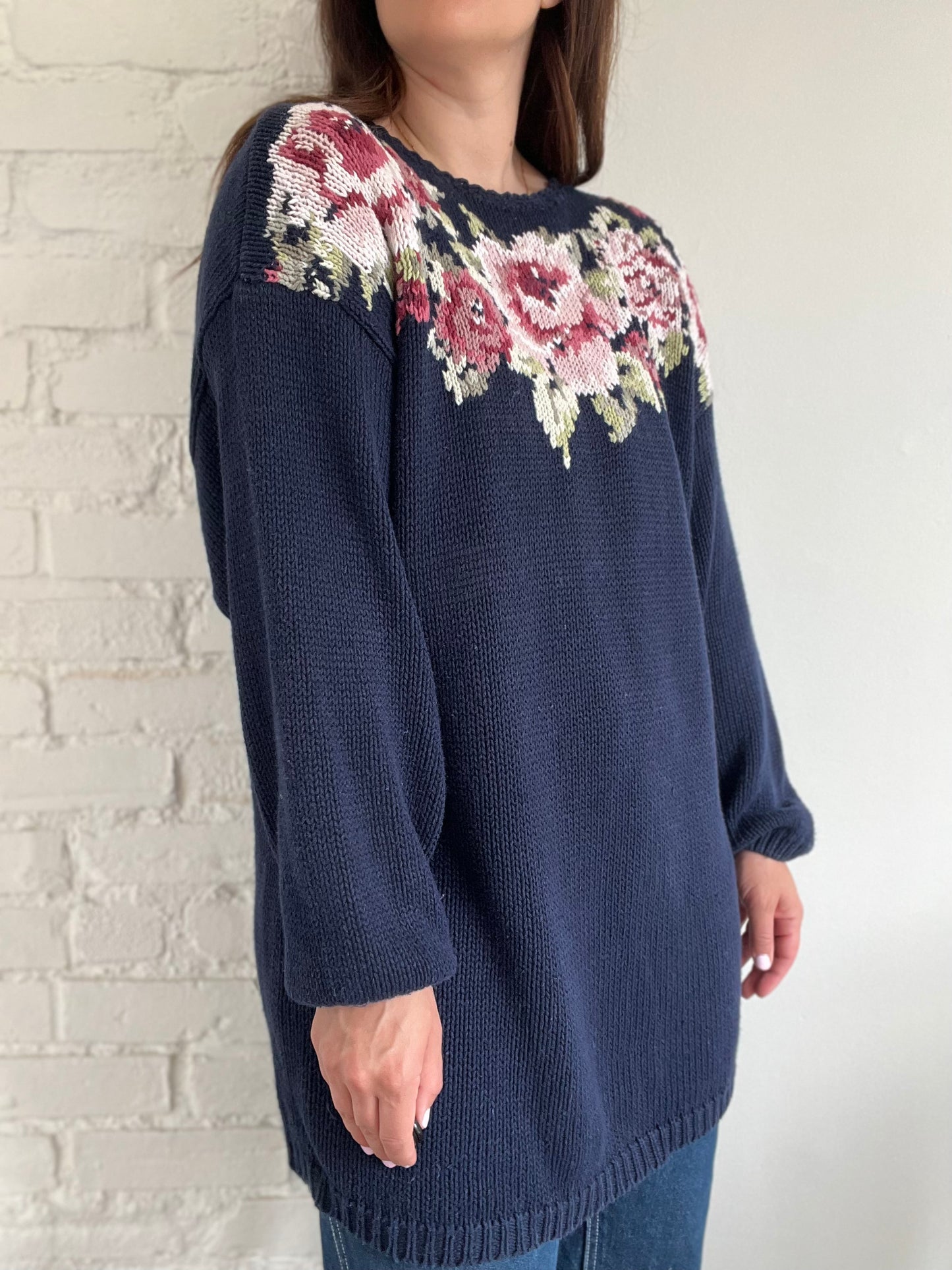 Pink Roses Crochet Sweater - XL/XXL