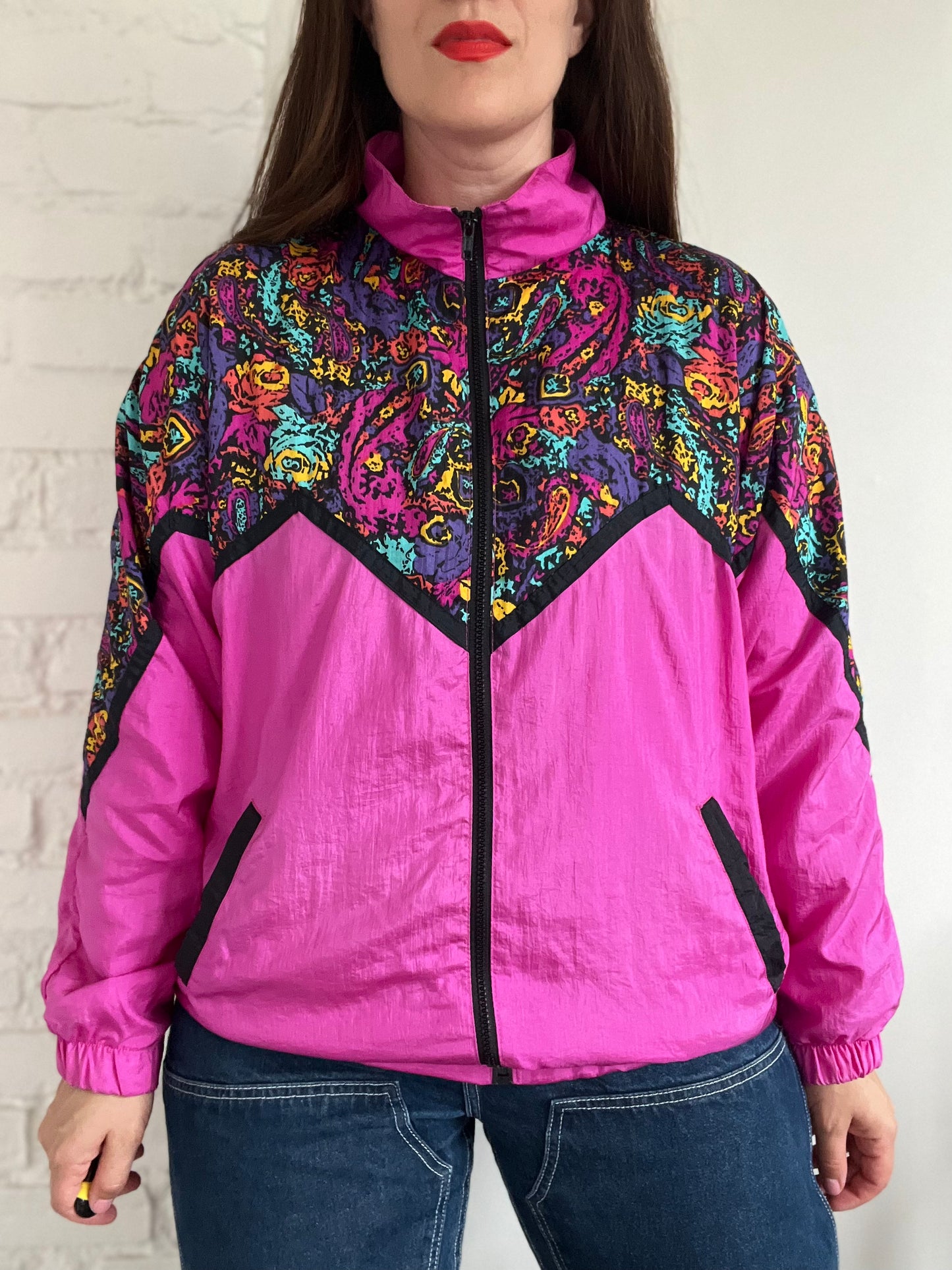 Retro Pink Track Jacket with Bag - L